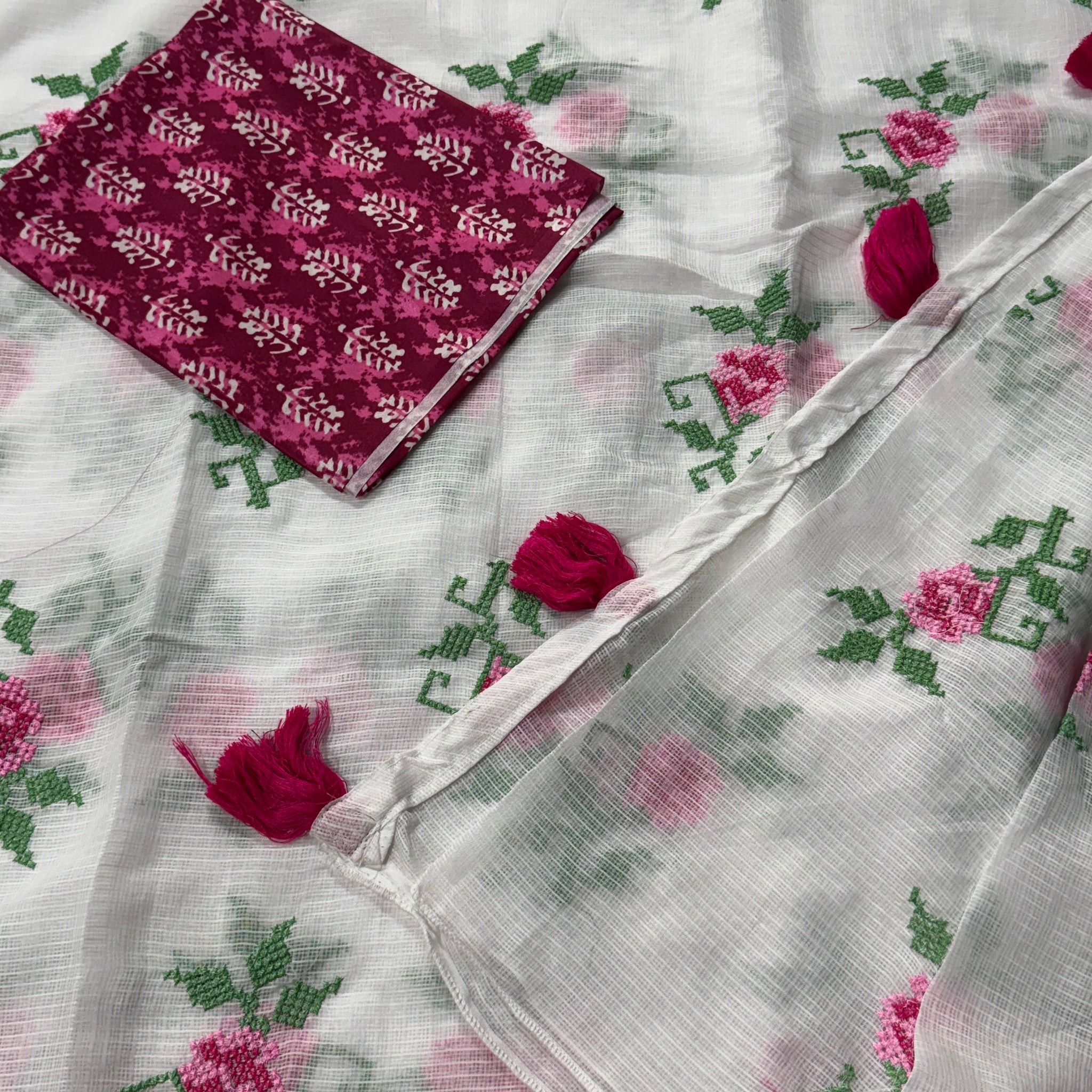 Kora cotton embroidered saree