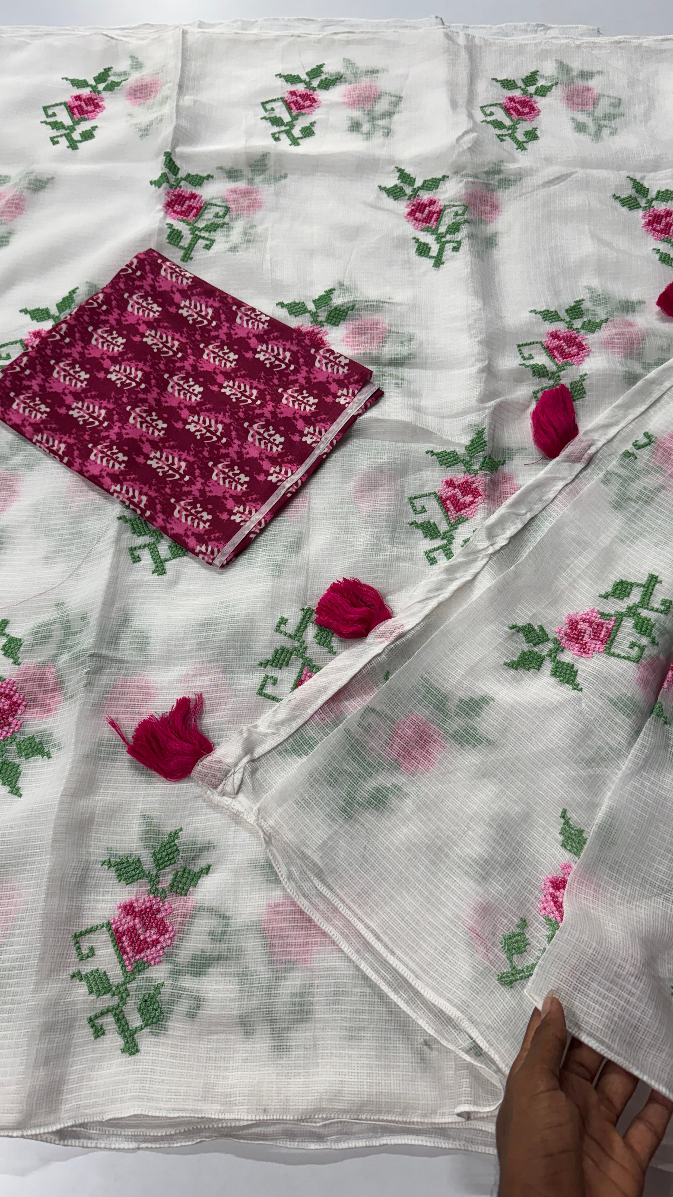 Kora cotton embroidered saree