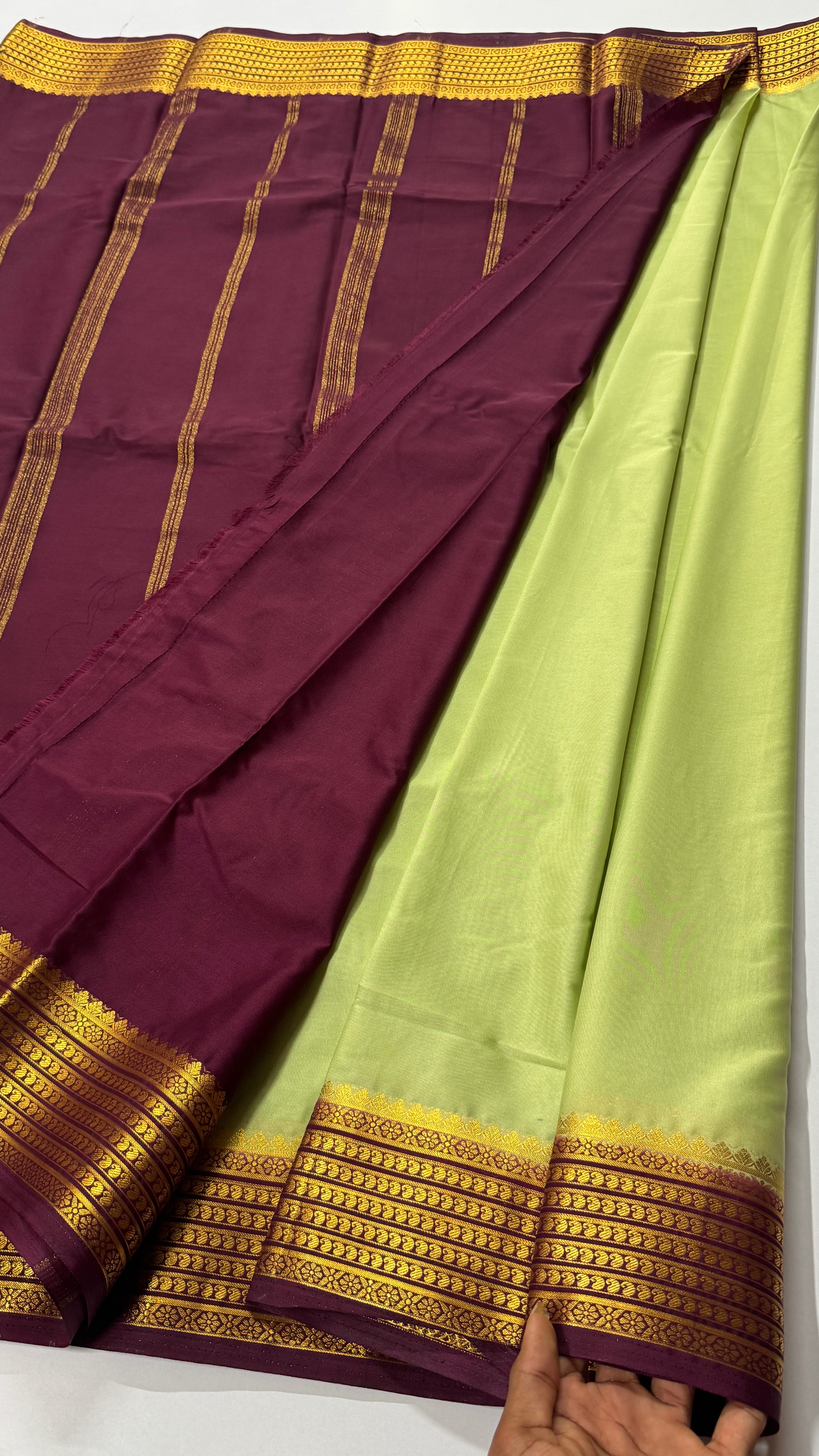 Mango Border Semi Mysore Crepe Silk Saree