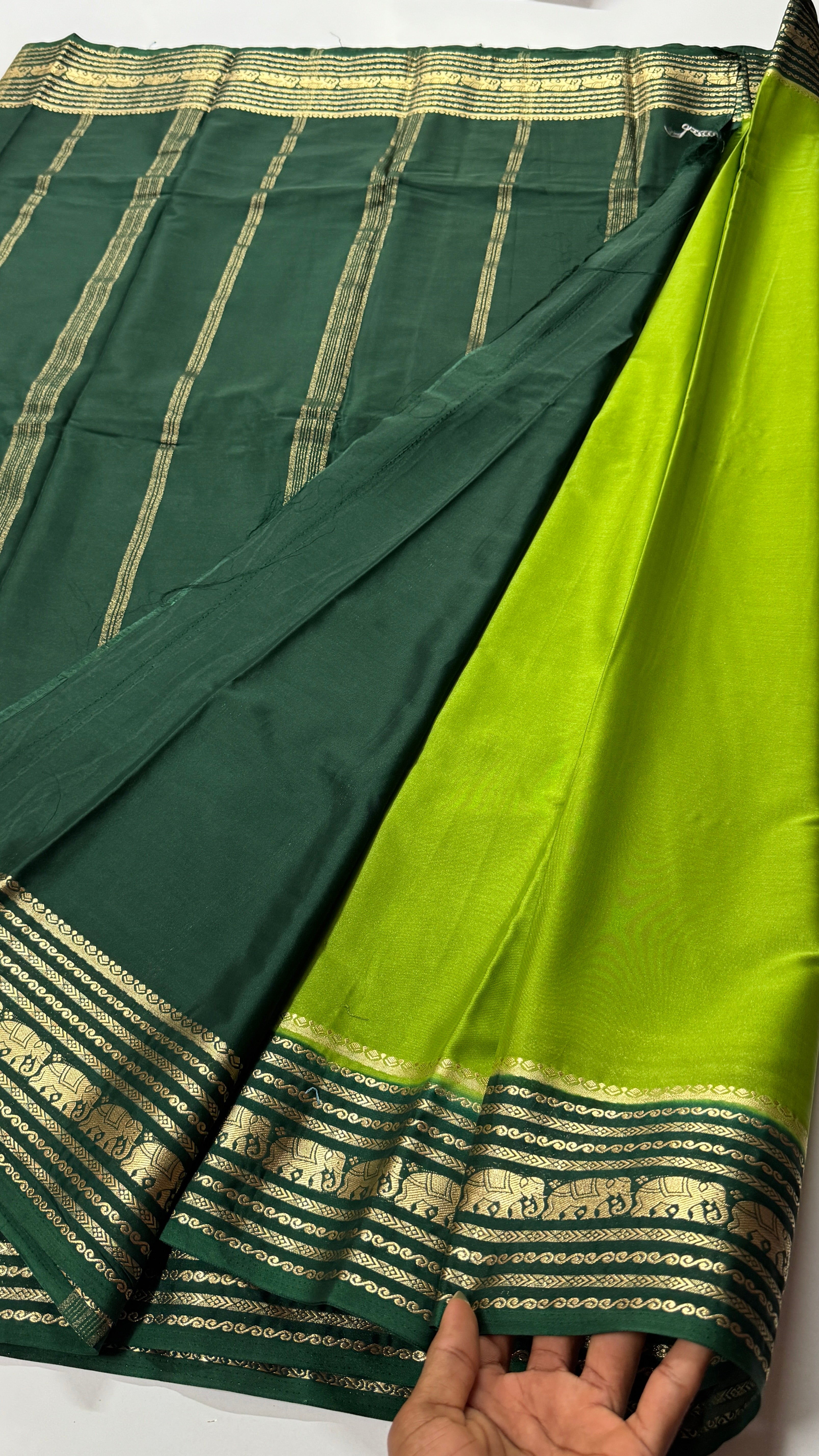 Elephant Border Semi Mysore Crepe Silk Saree