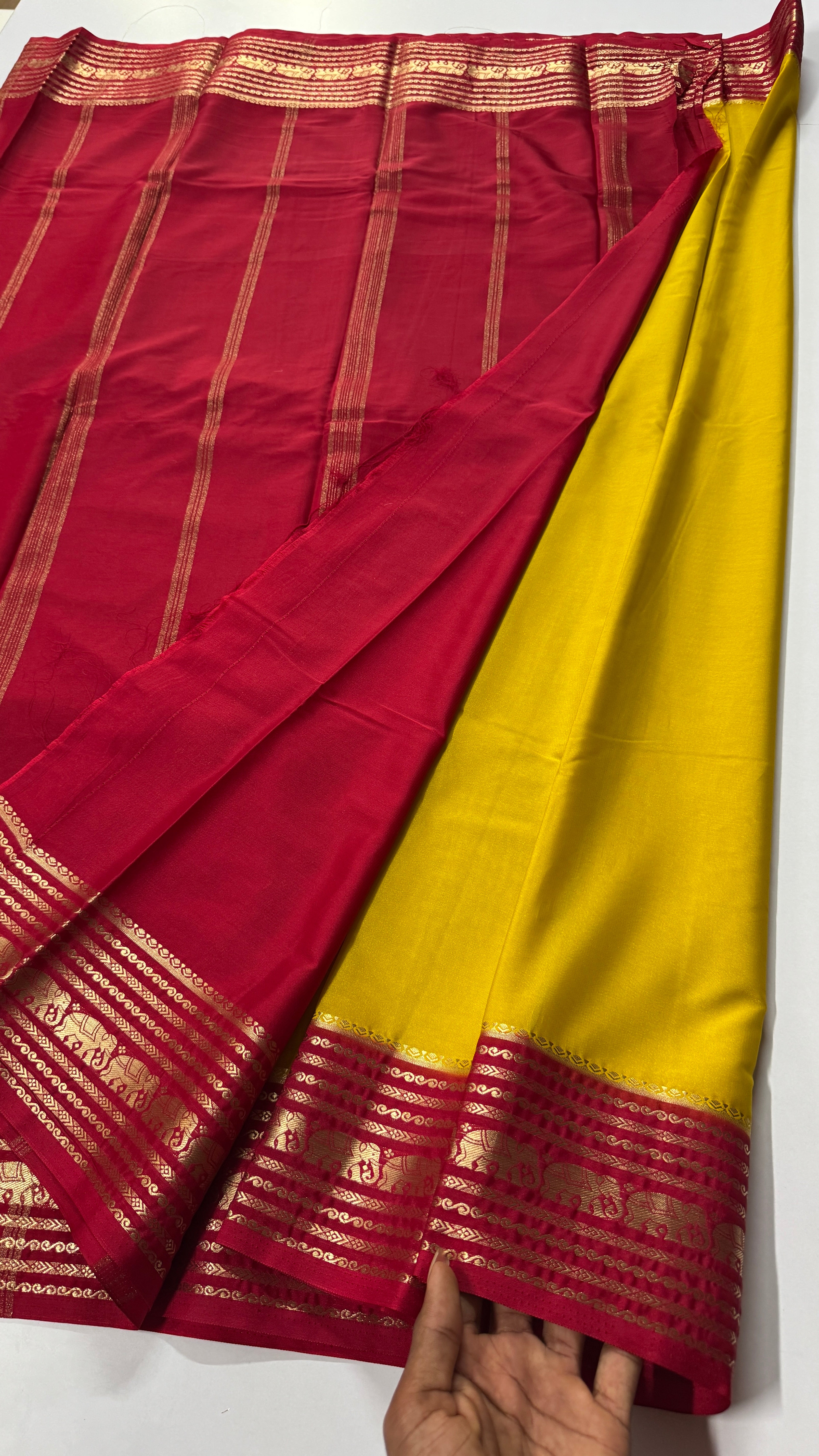 Elephant Border Semi Mysore Crepe Silk Saree