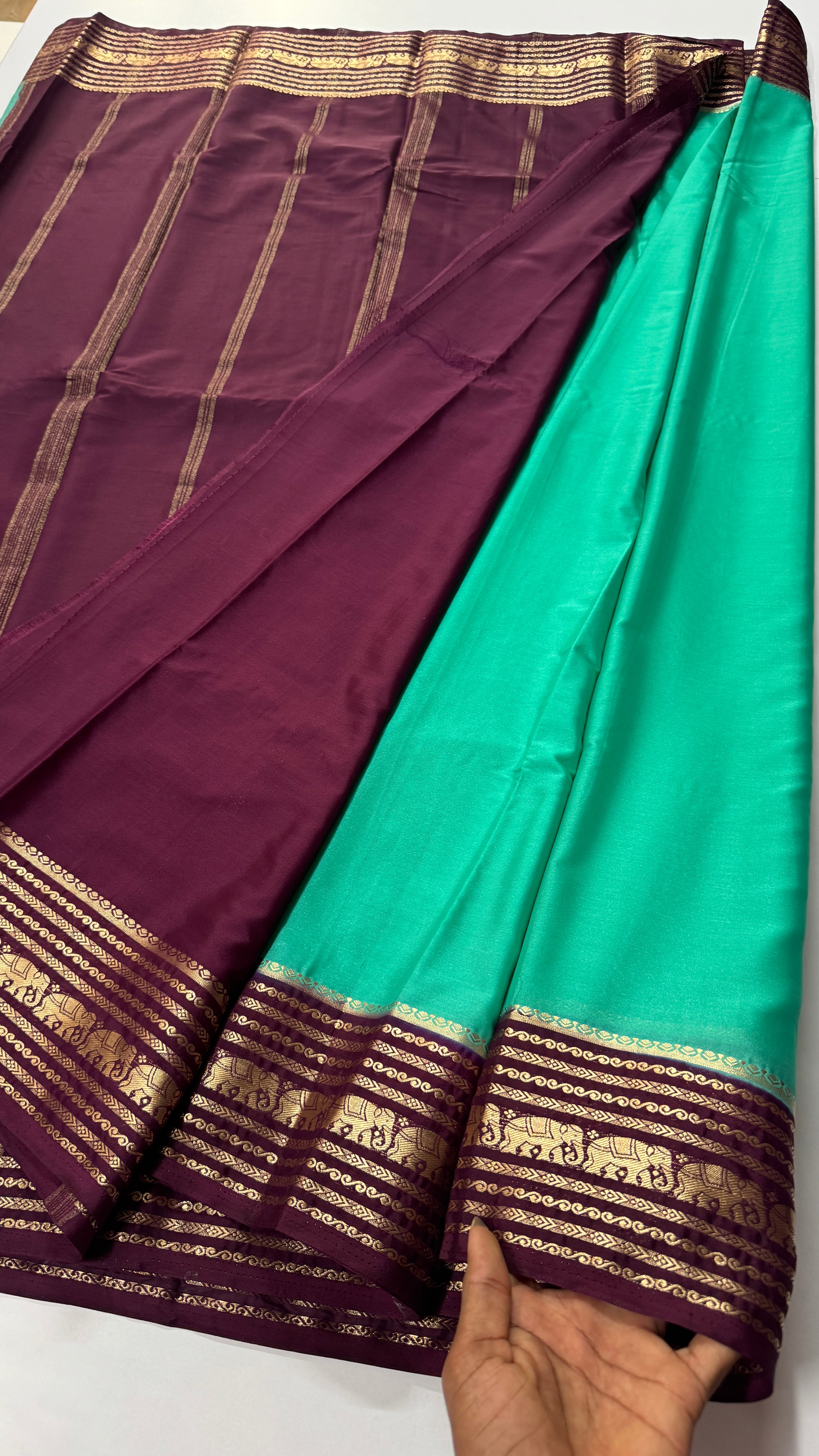 Elephant Border Semi Mysore Crepe Silk Saree