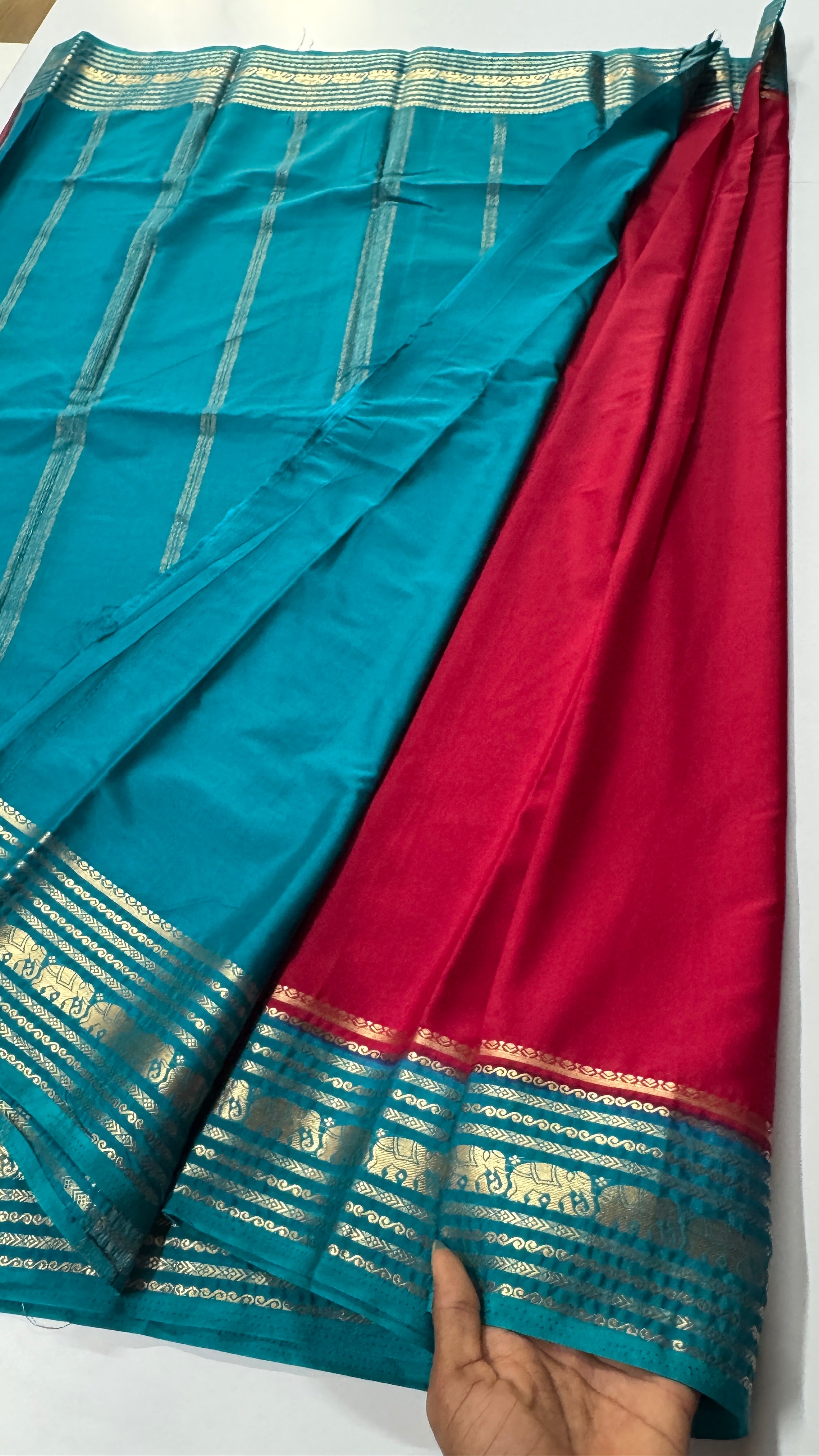 Elephant Border Semi Mysore Crepe Silk Saree