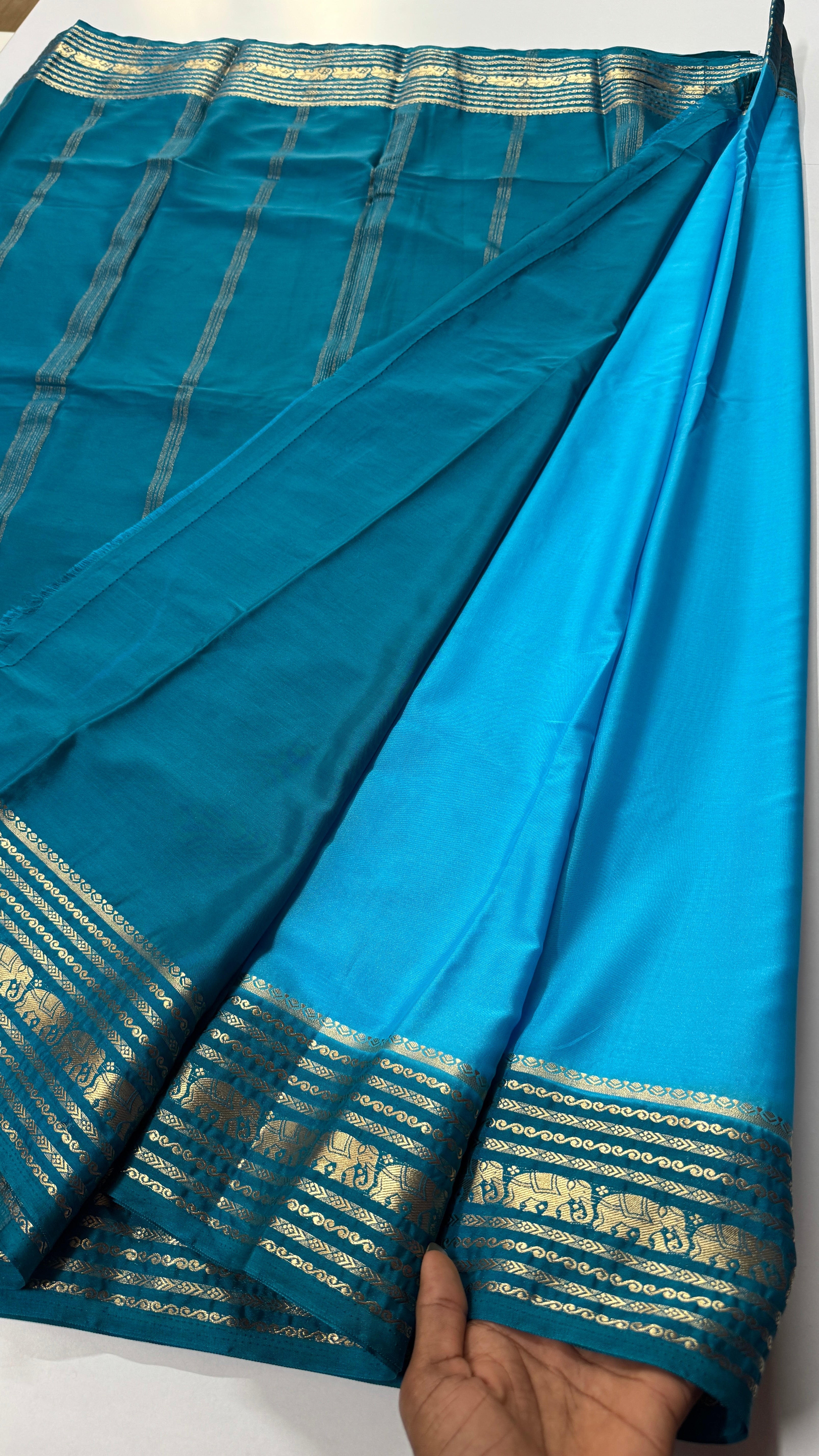 Elephant Border Semi Mysore Crepe Silk Saree