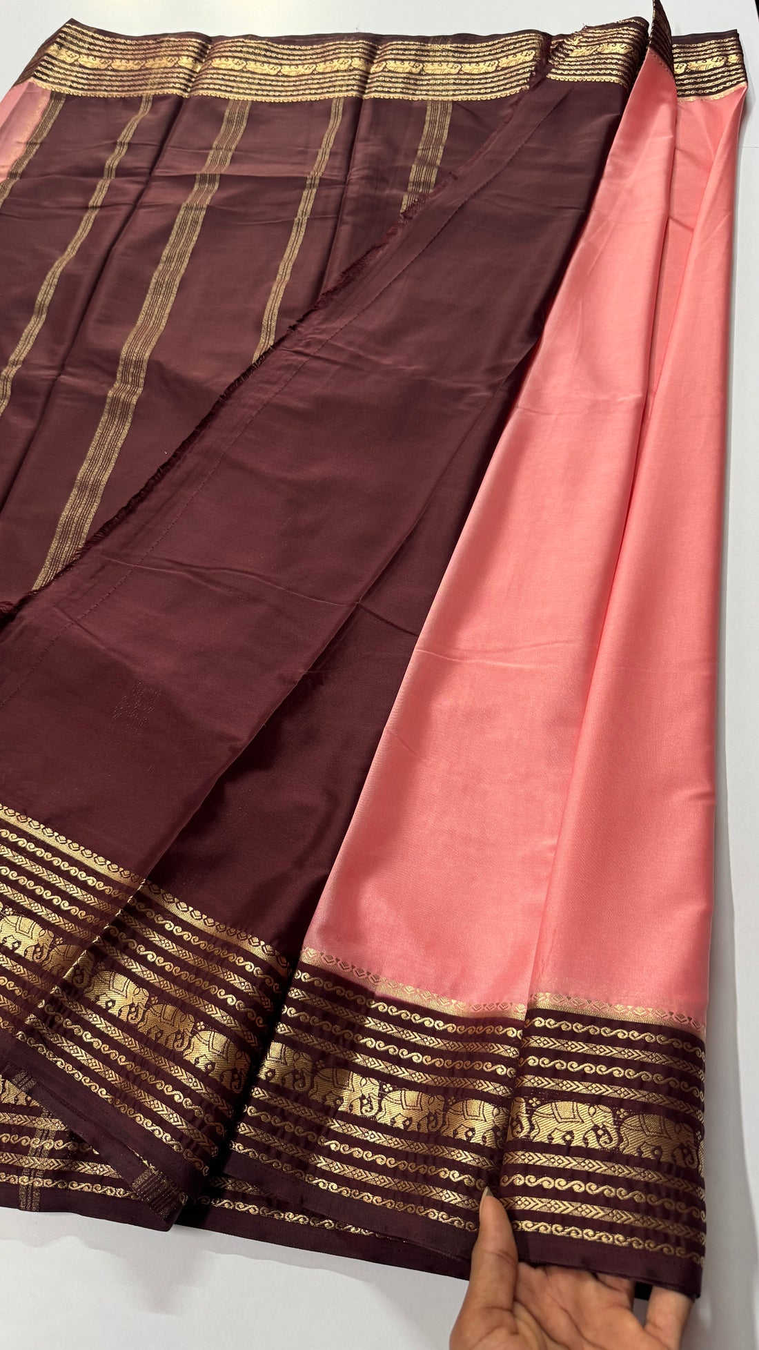 Elephant Border Semi Mysore Crepe Silk Saree