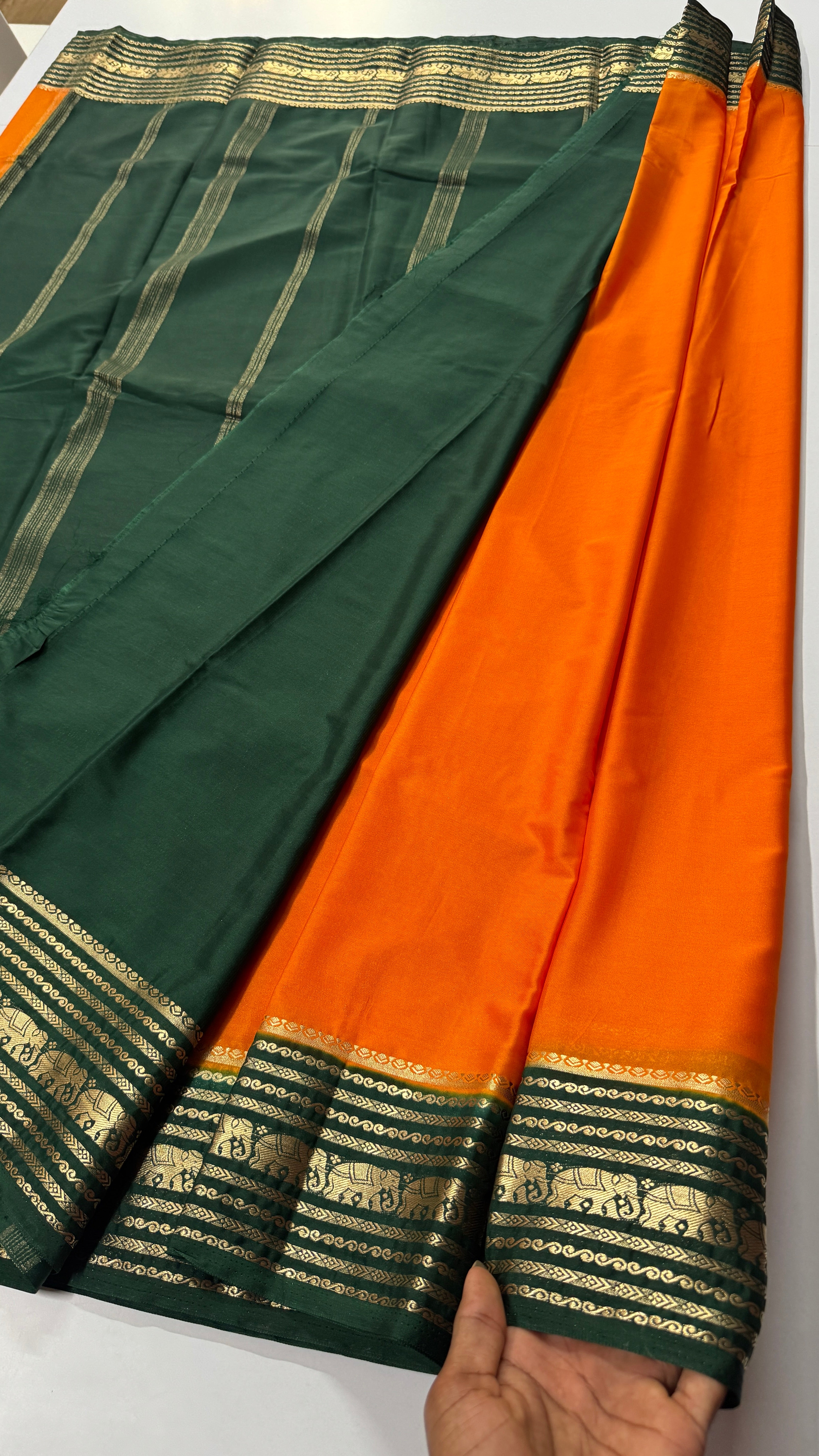 Elephant Border Semi Mysore Crepe Silk Saree
