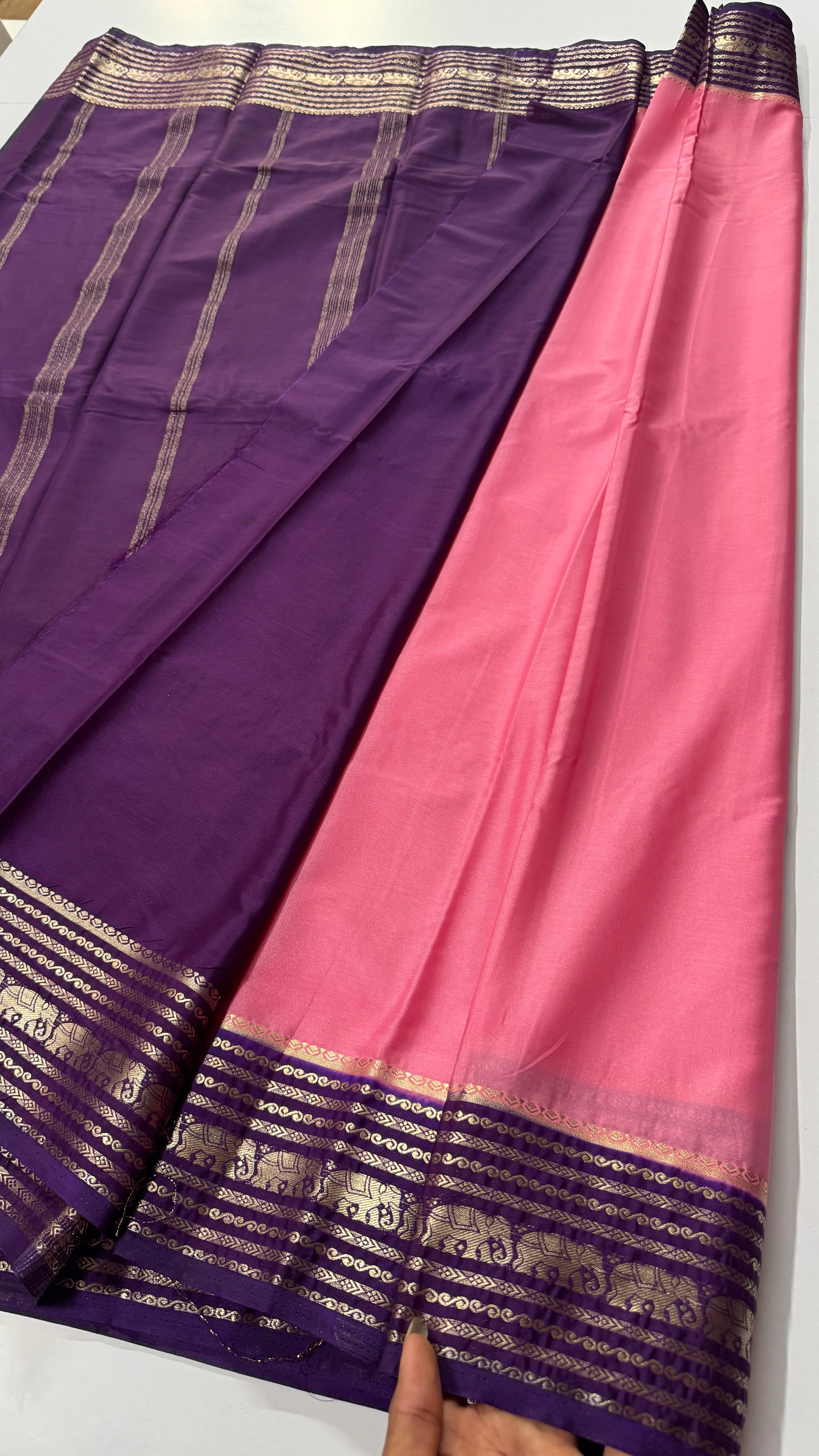 Elephant Border Semi Mysore Crepe Silk Saree