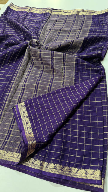 Chiffon Crepe Silk Saree with Leaf Border- VARAHI009