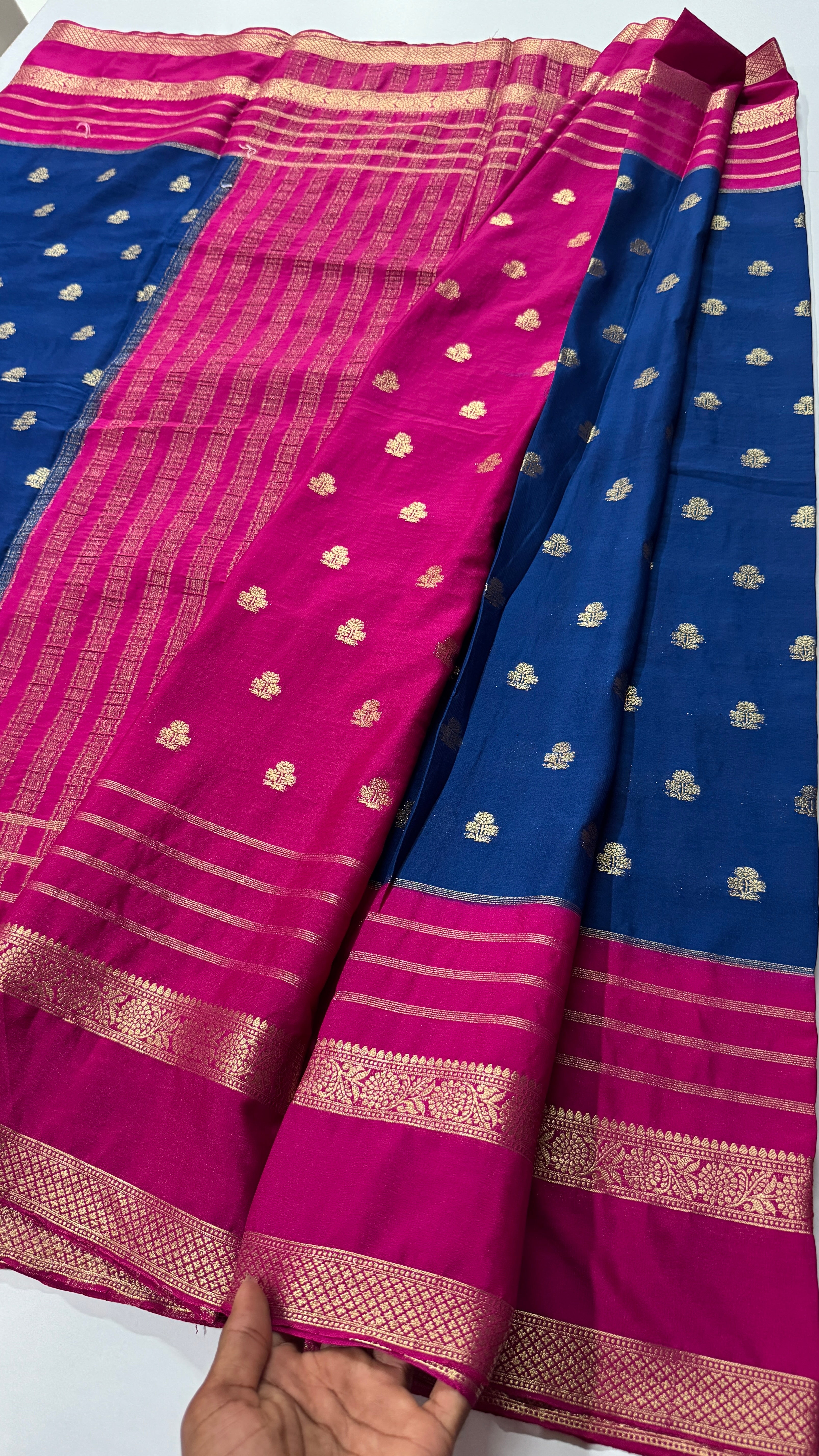 Semi Mysore Crepe Saree in Contrast- Premium