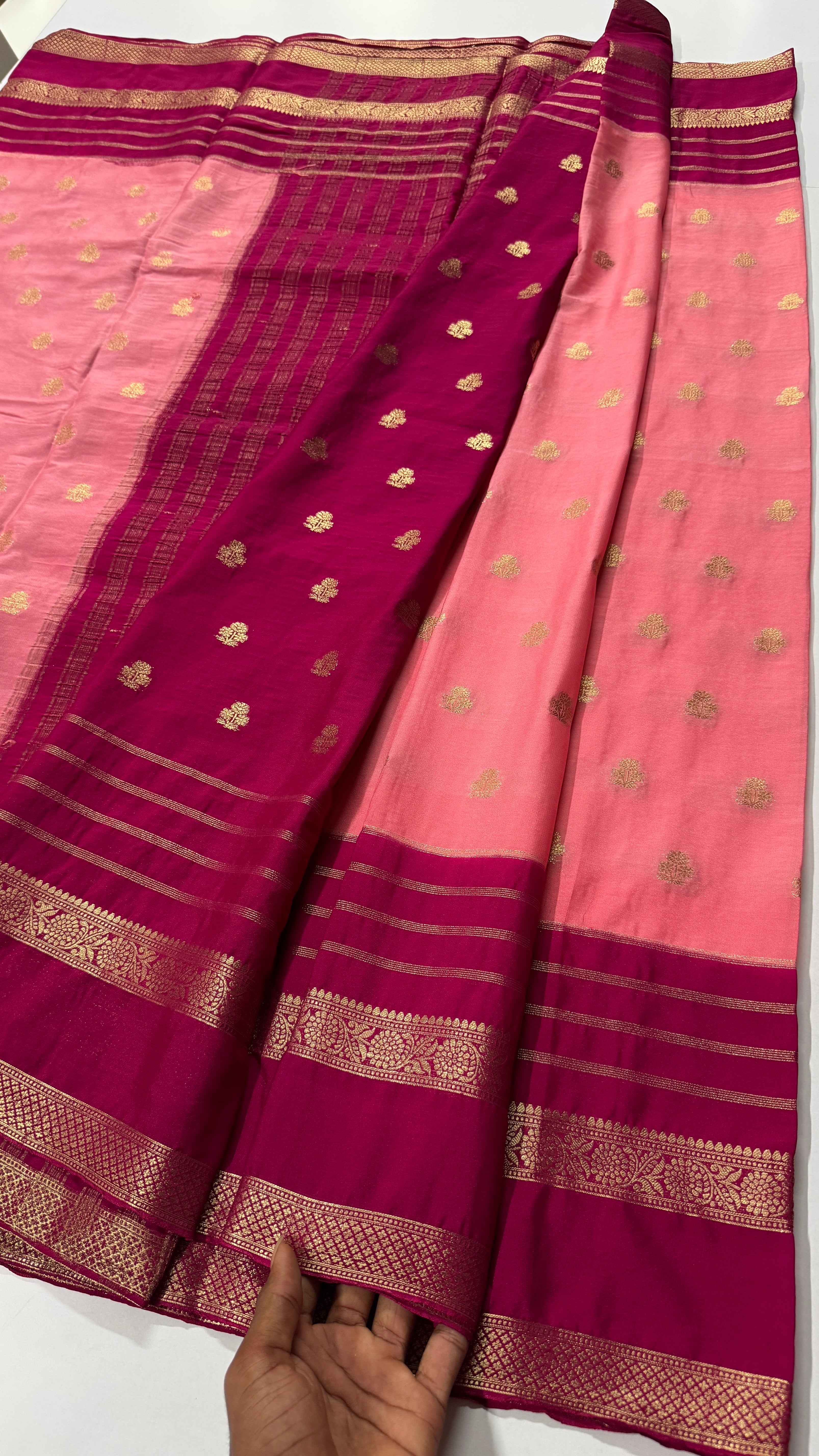 Semi Mysore Crepe Saree in Contrast- Premium