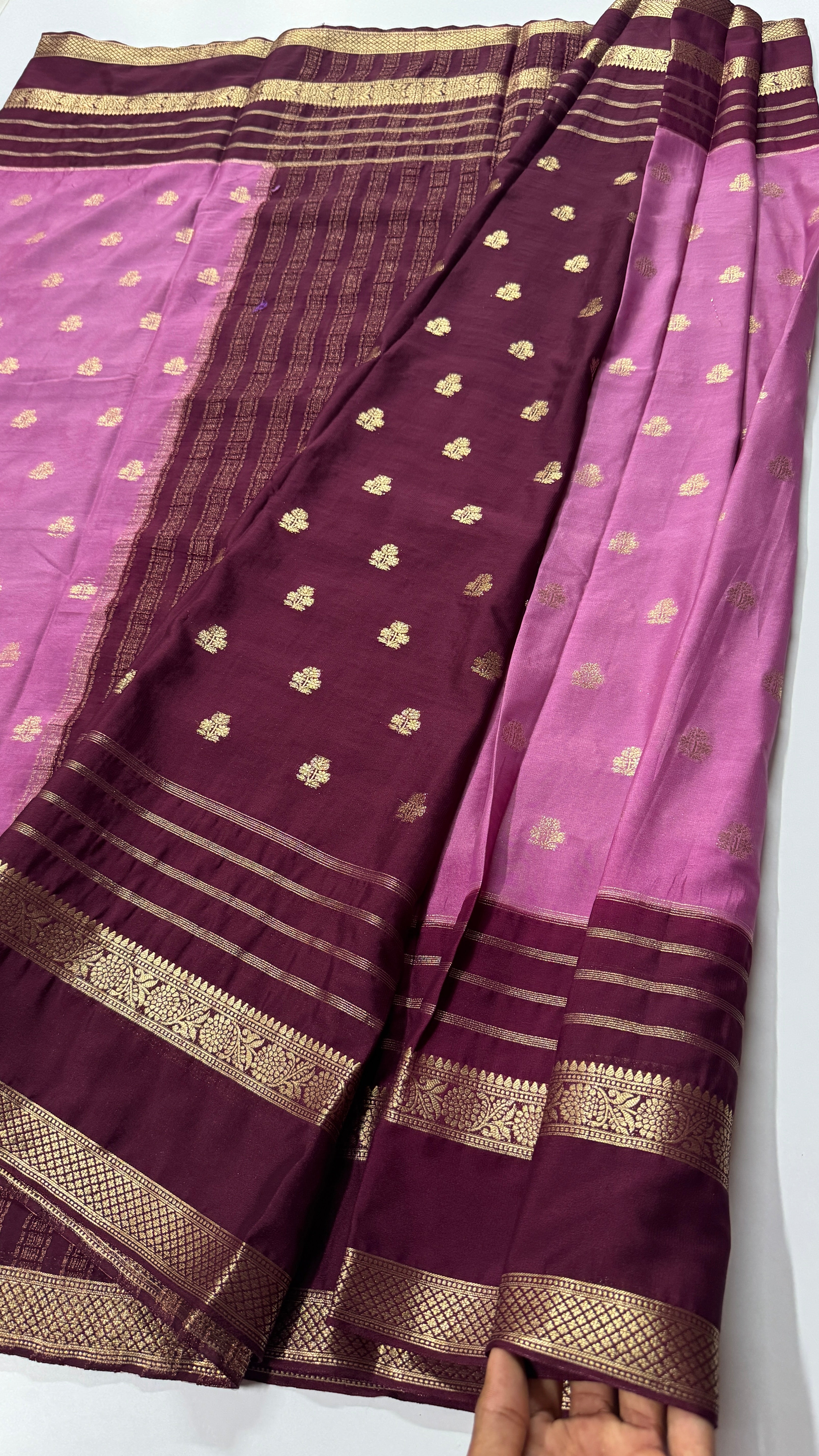 Semi Mysore Crepe Saree in Contrast- Premium