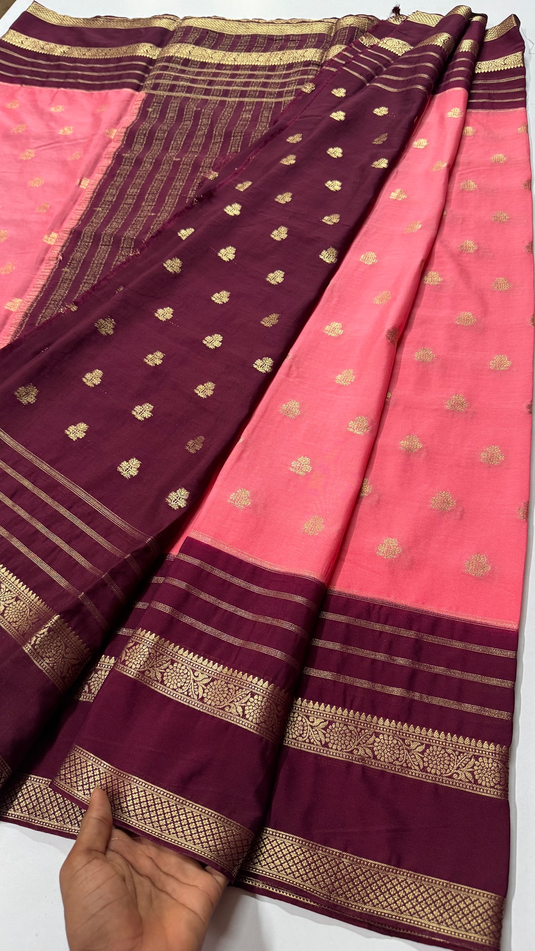 Semi Mysore Crepe Saree in Contrast- Premium