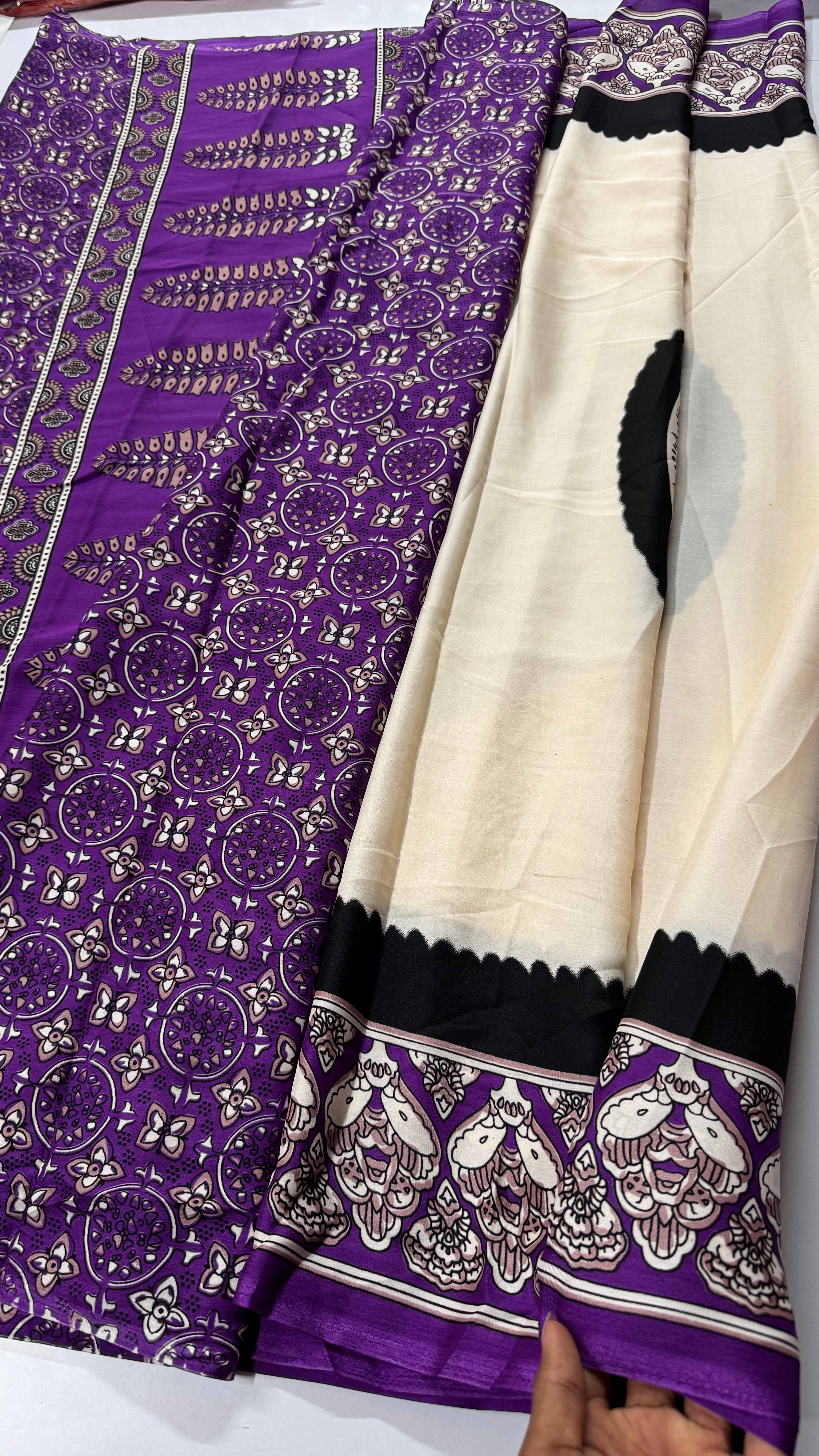 Ajrak Satin Saree with Contrast Blouse