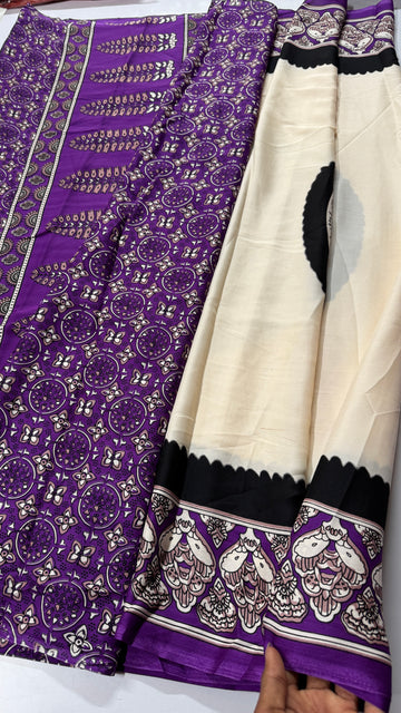 Ajrak Satin Saree with Contrast Blouse