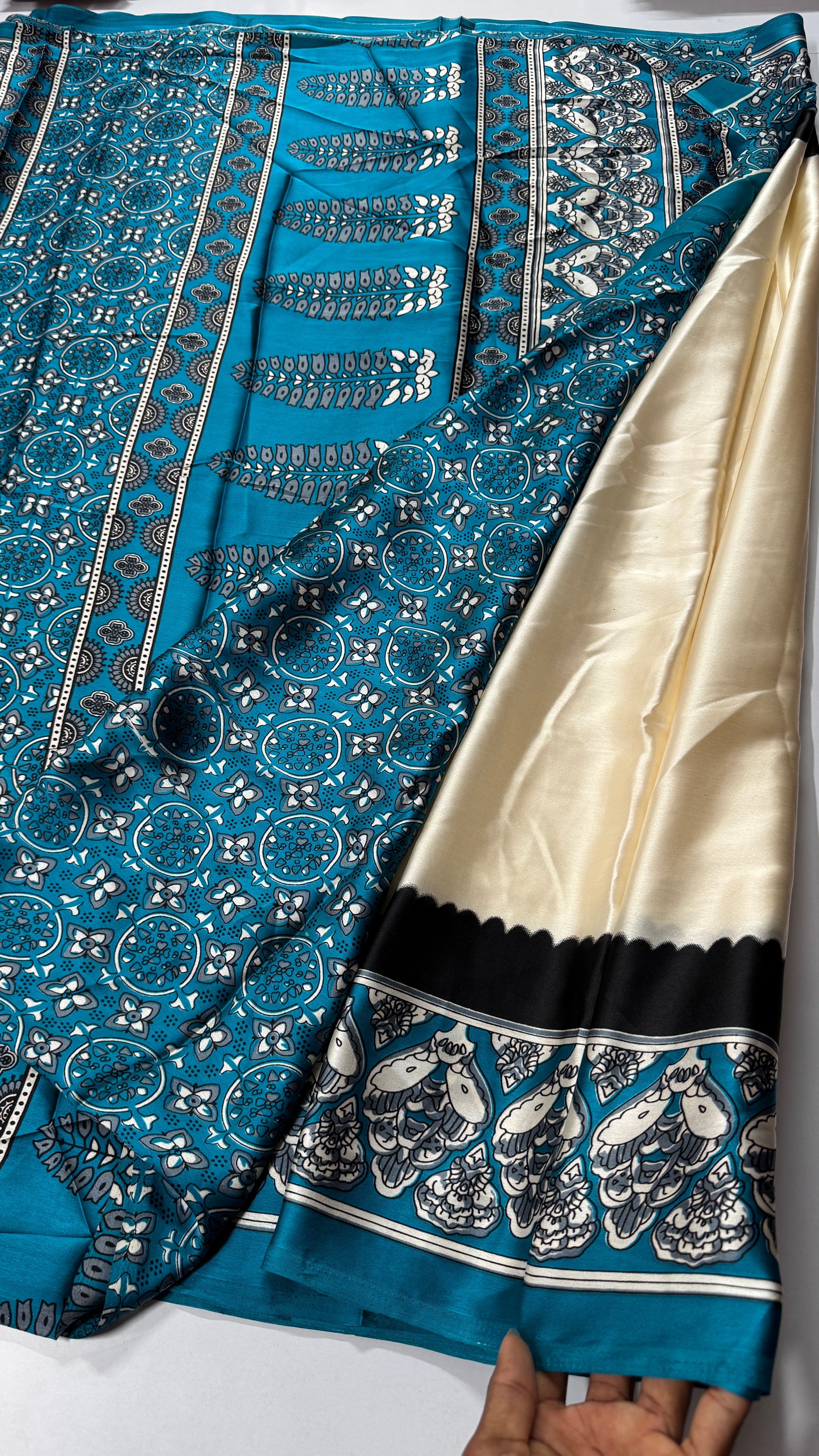 Ajrak Satin Saree with Contrast Blouse