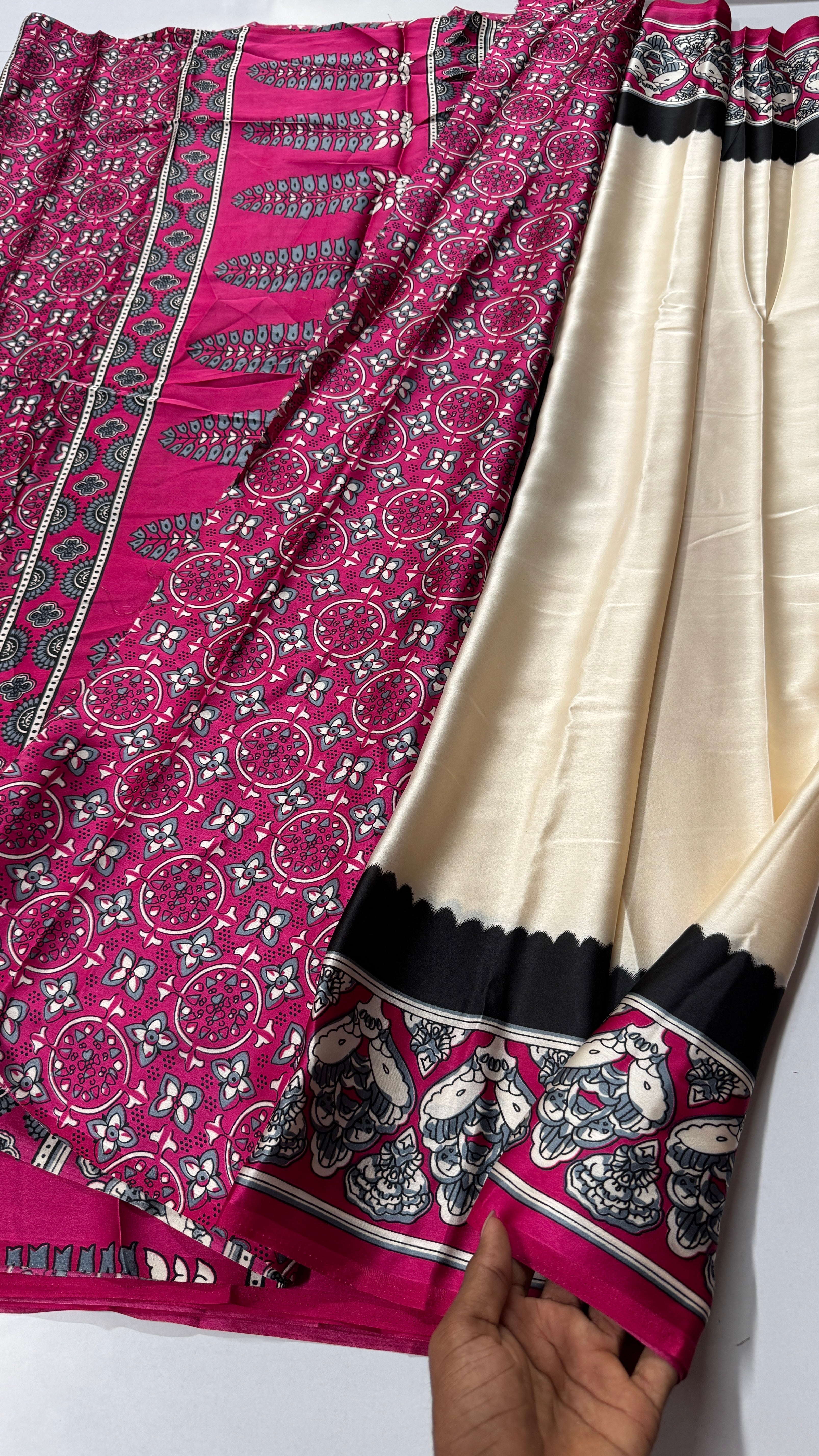 Ajrak Satin Saree with Contrast Blouse