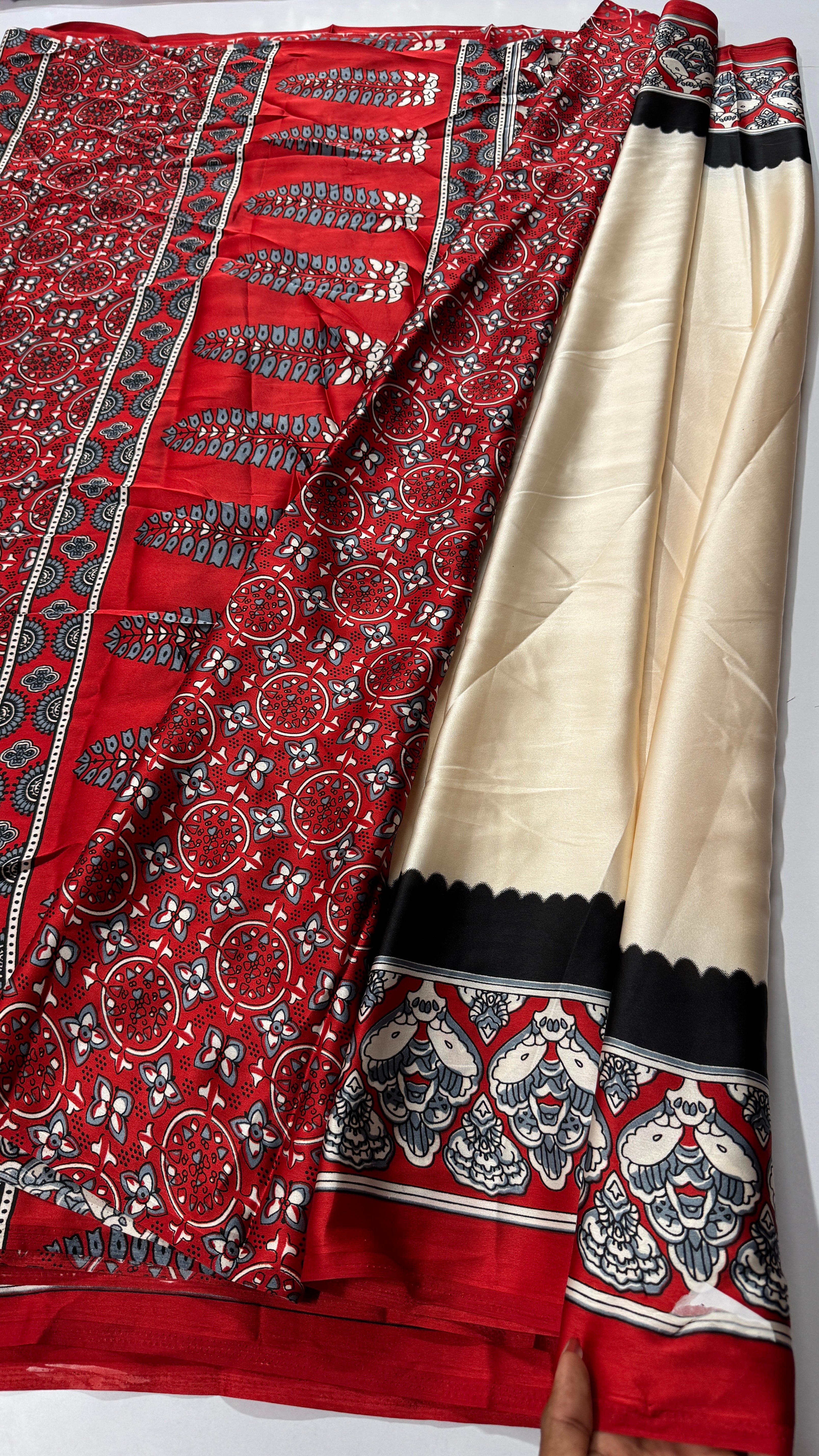 Ajrak Satin Saree with Contrast Blouse