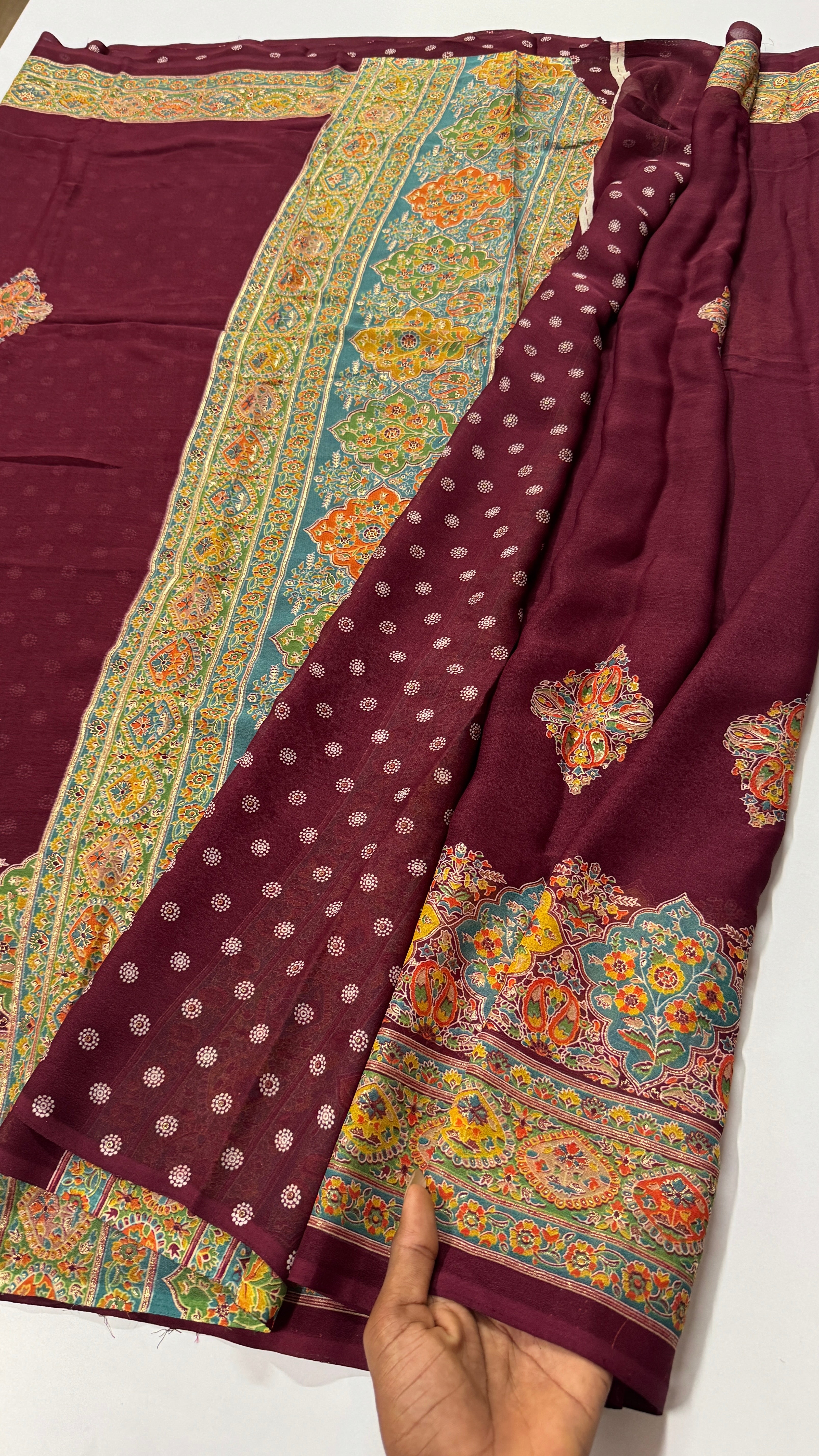 Georgette Pashmina Foil Printed Saree-VARAHI026