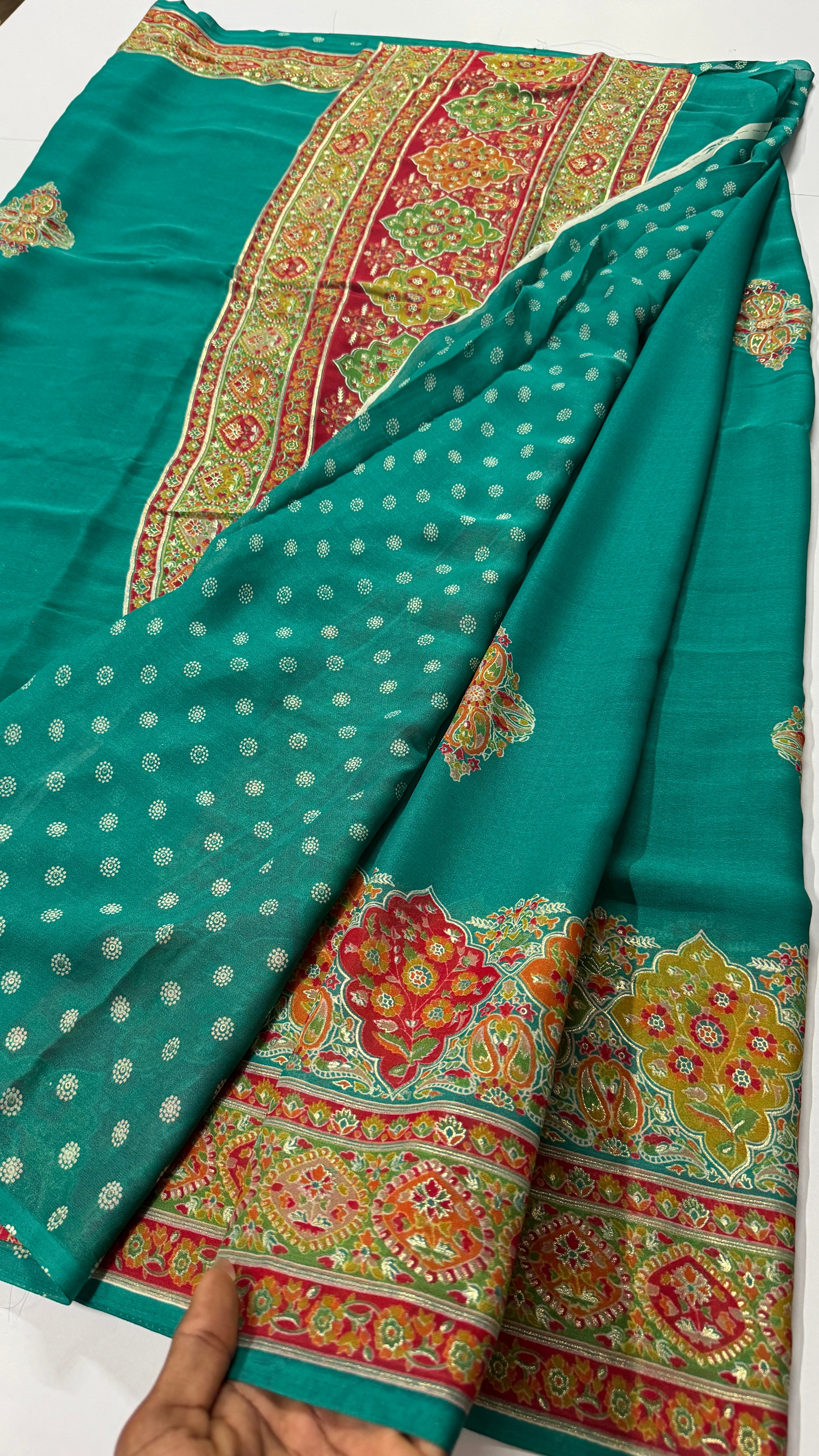 Georgette Pashmina Foil Printed Saree-VARAHI026