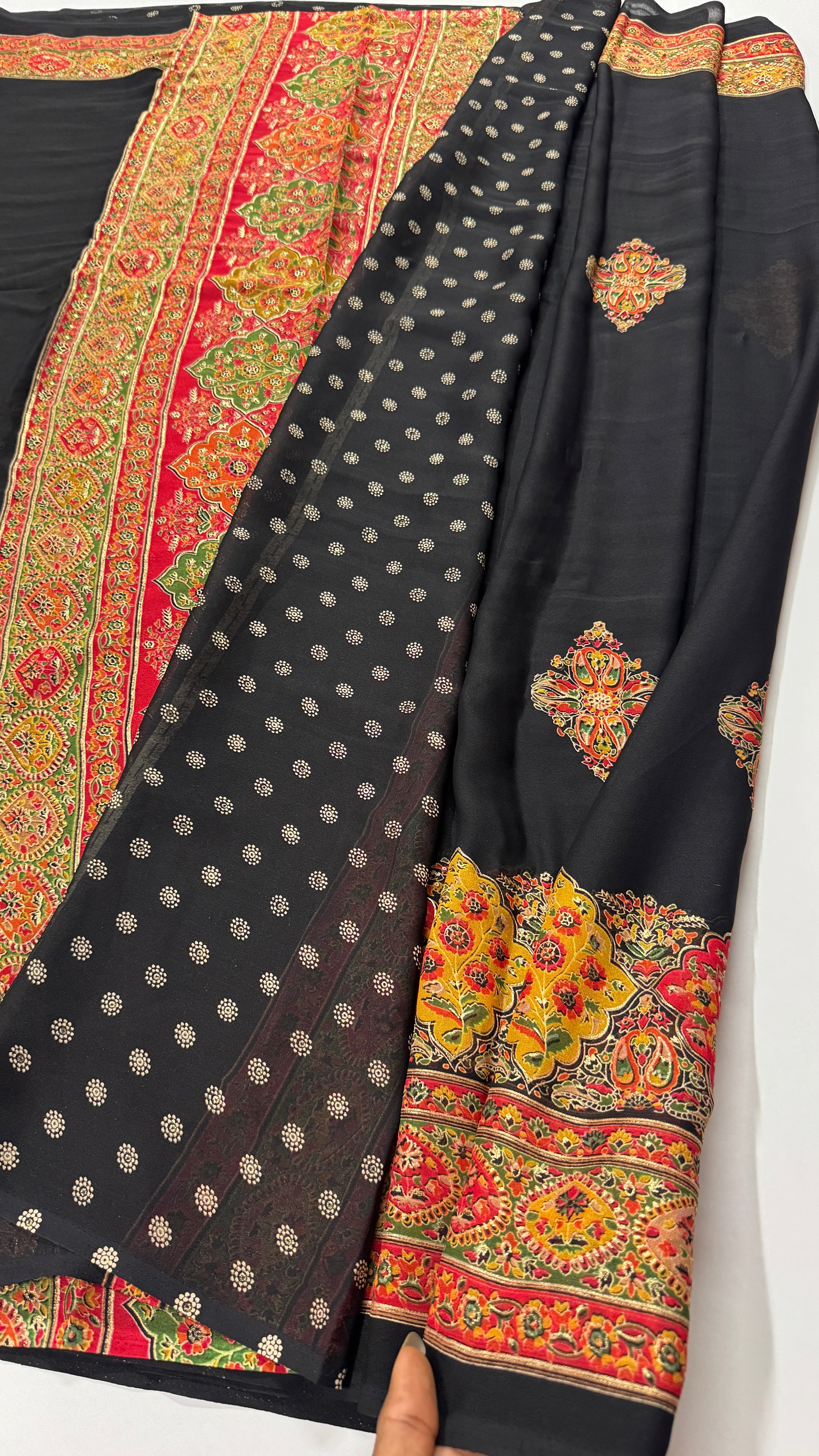 Georgette Pashmina Foil Printed Saree-VARAHI026