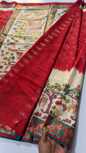 Bandhini & kalamkari saree-VARAHI035