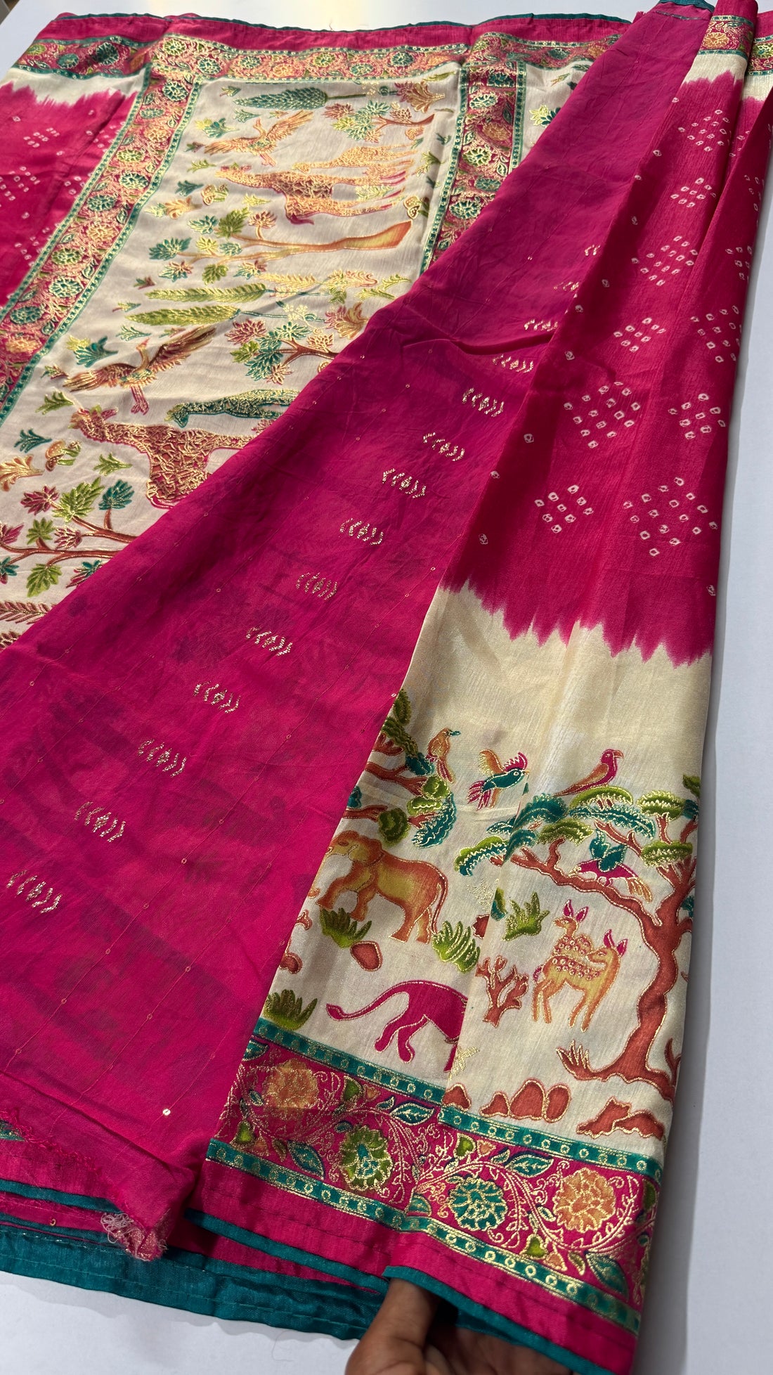Bandhini & kalamkari saree-VARAHI035