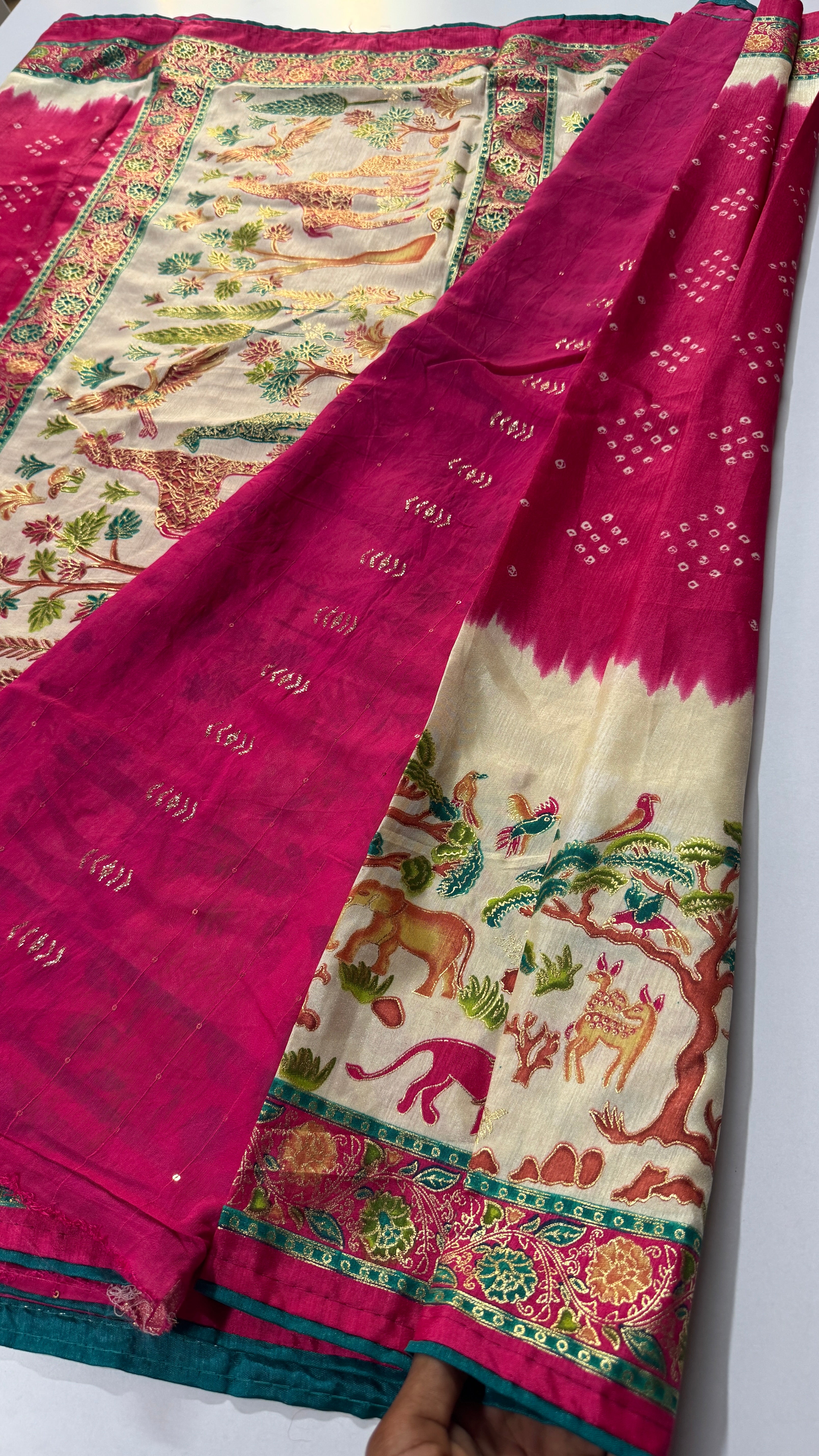 Bandhini & kalamkari saree-VARAHI035
