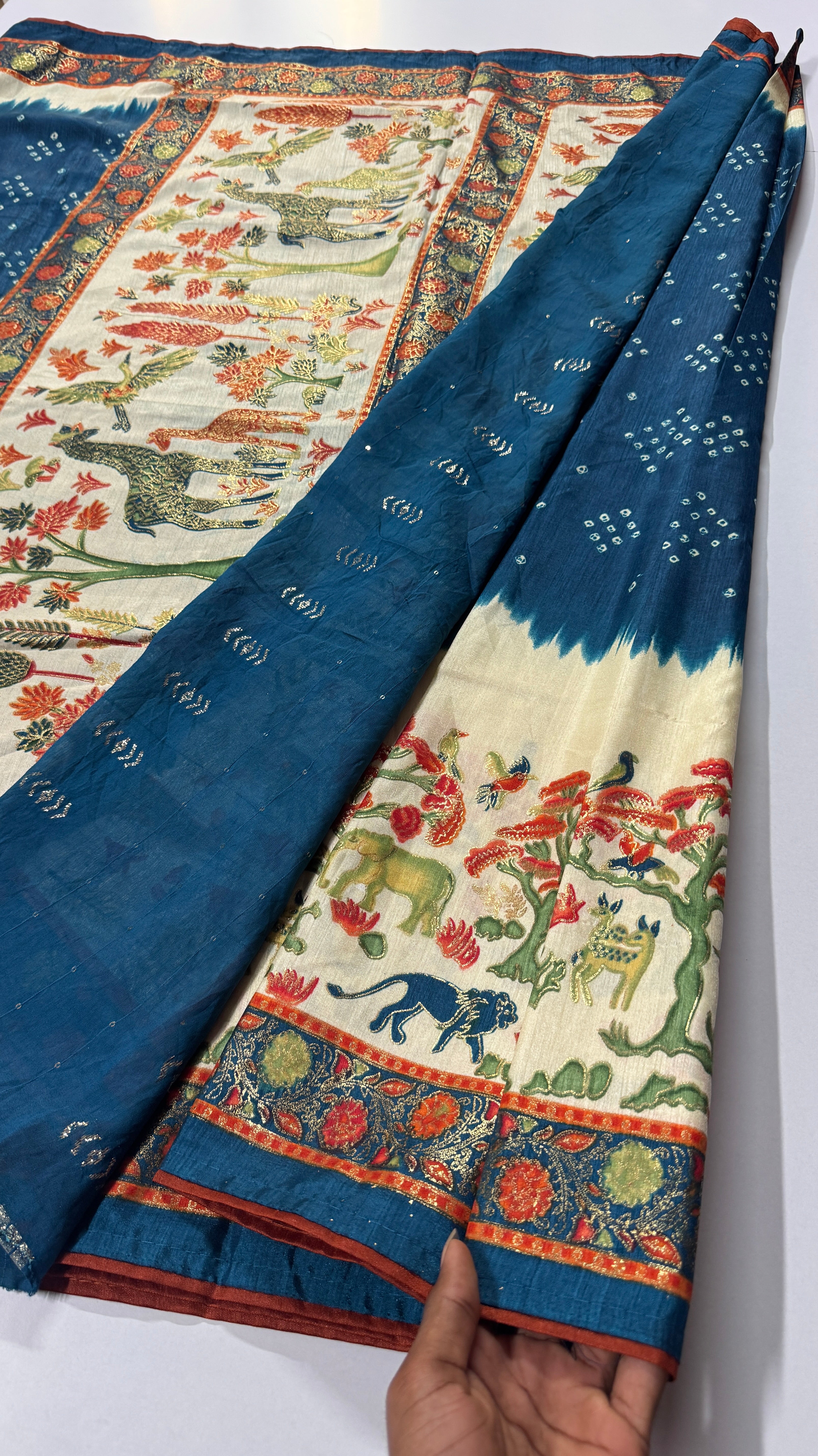 Bandhini & kalamkari saree-VARAHI035