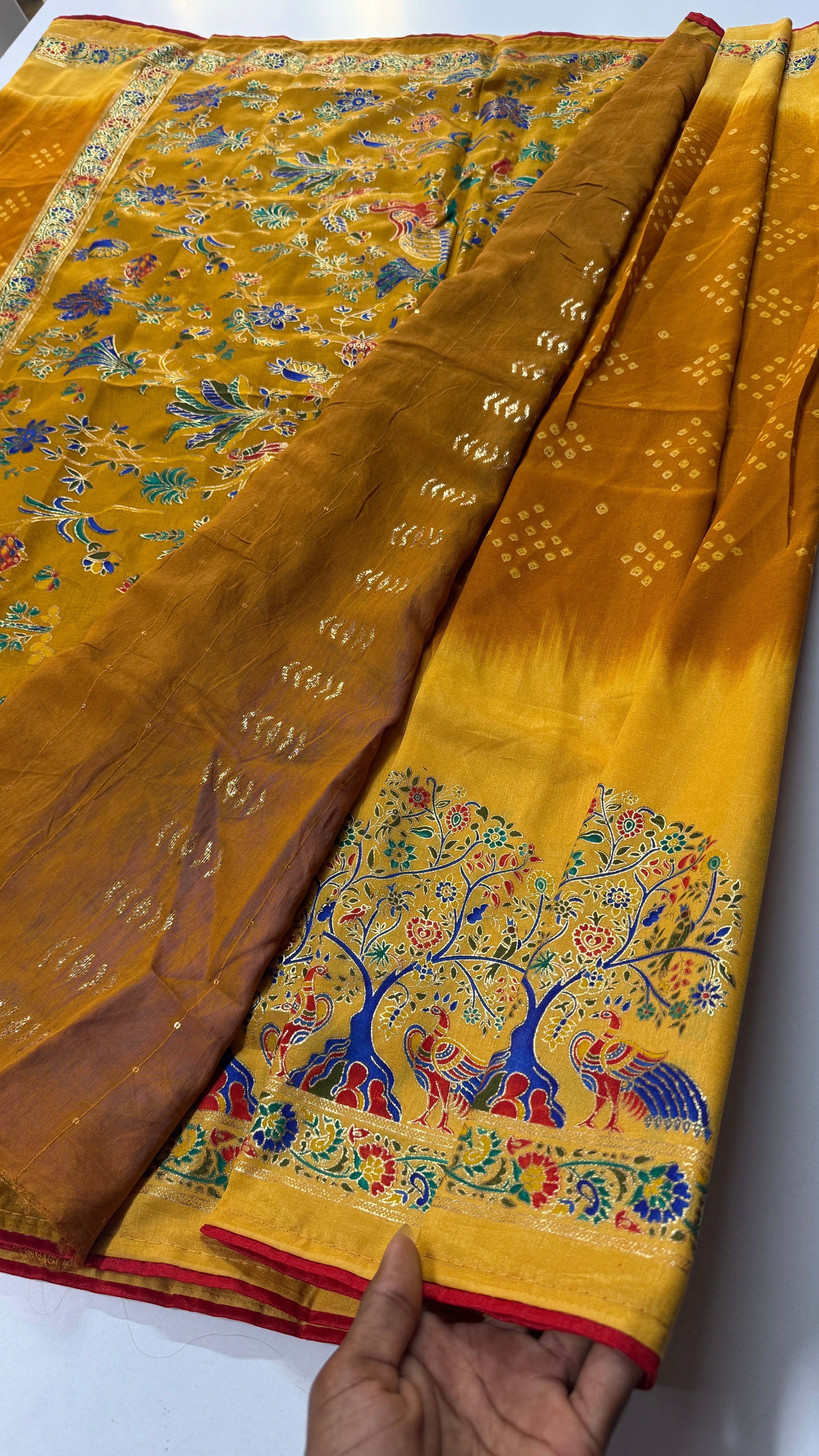 Bandhini & kalamkari saree-VARAHI035