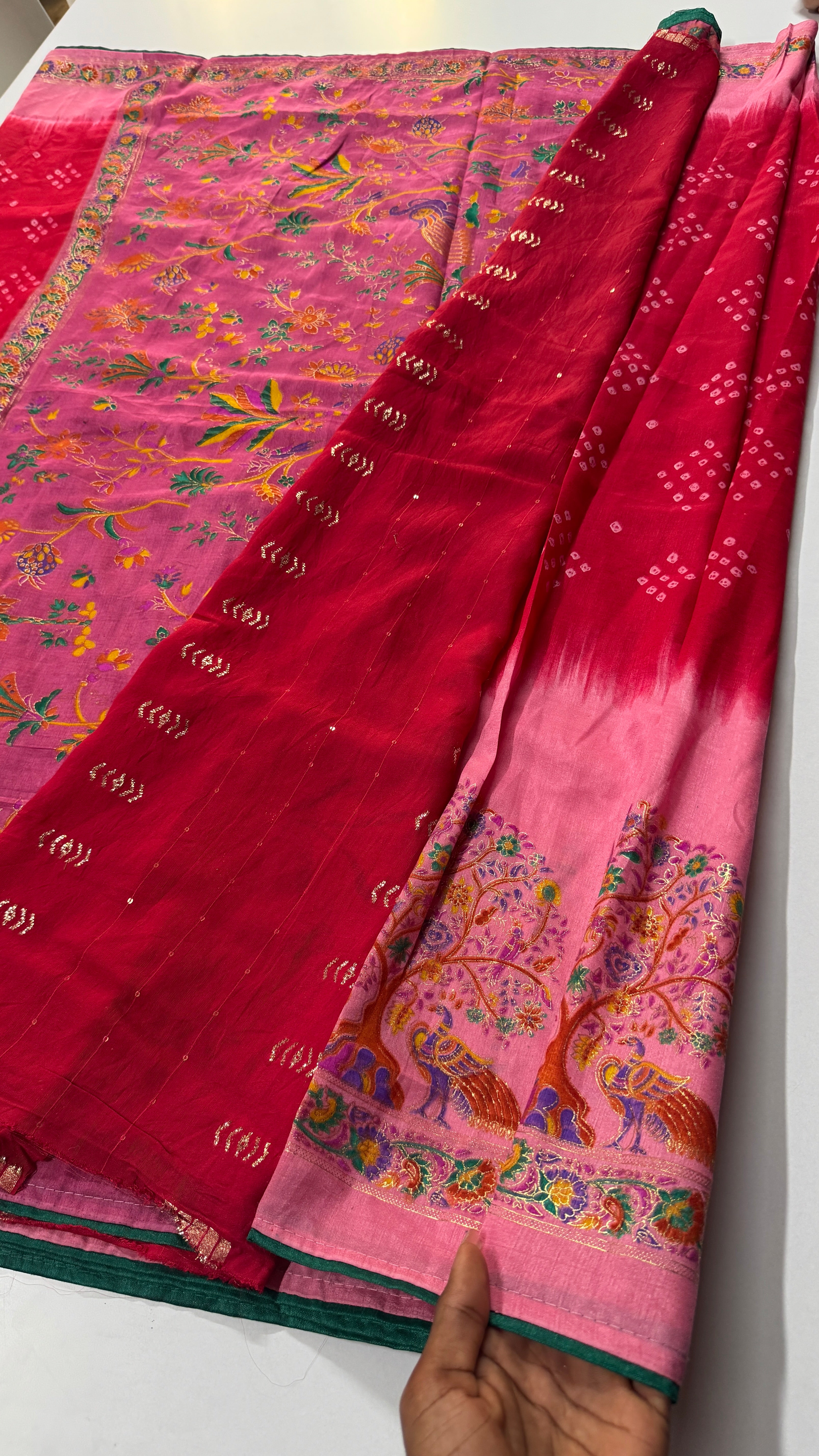 Bandhini & kalamkari saree-VARAHI035