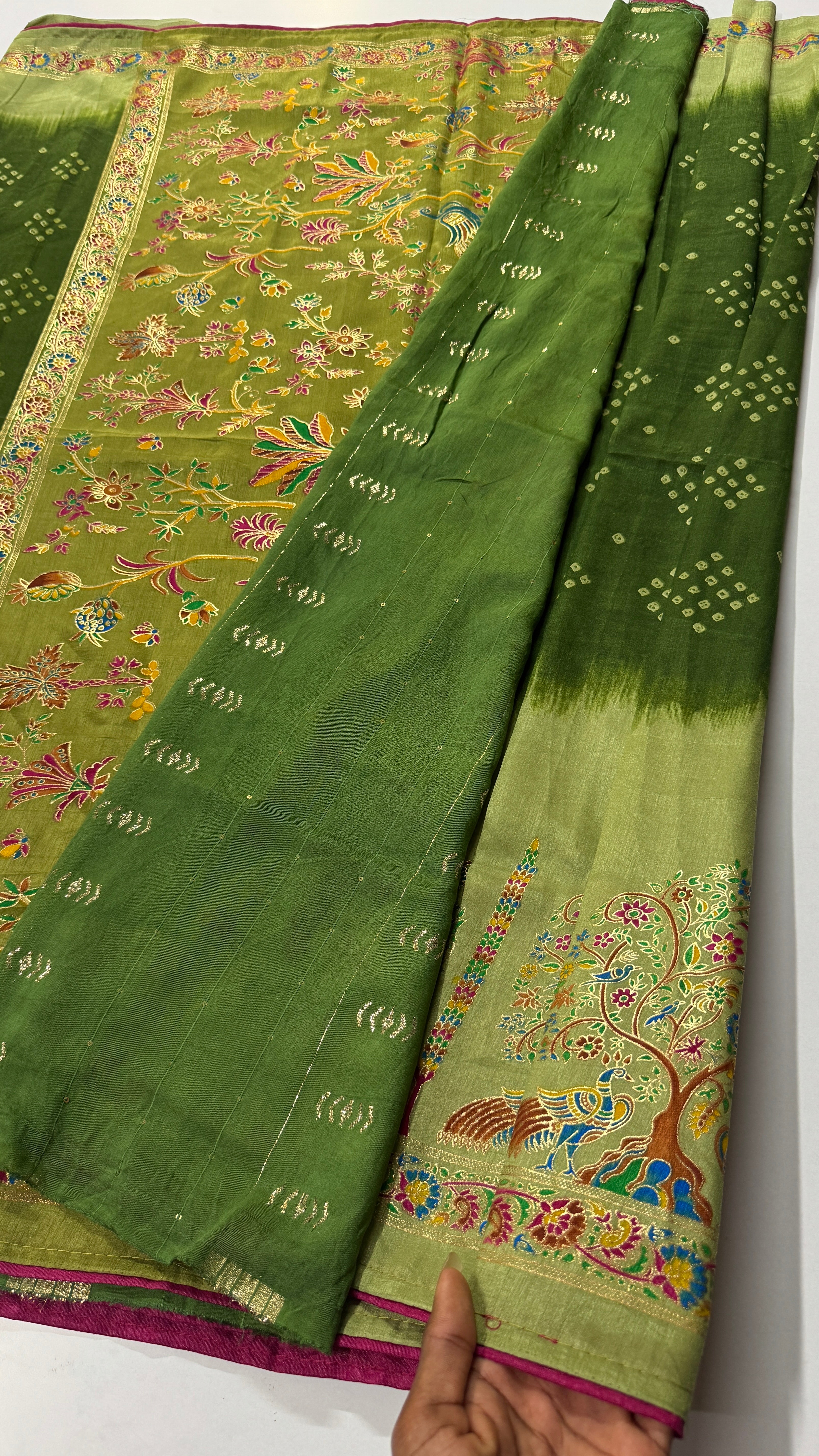 Bandhini & kalamkari saree-VARAHI035