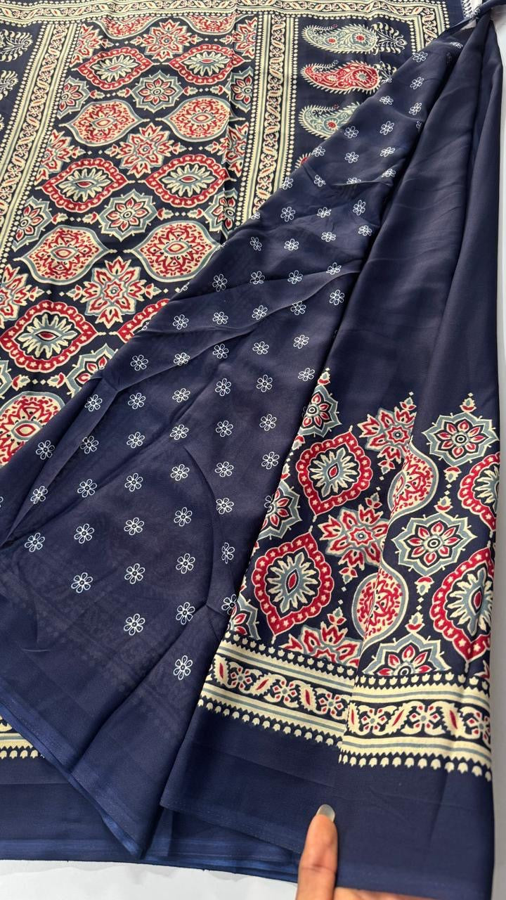 Ajrak-printed georgette fabric- VARAHI051