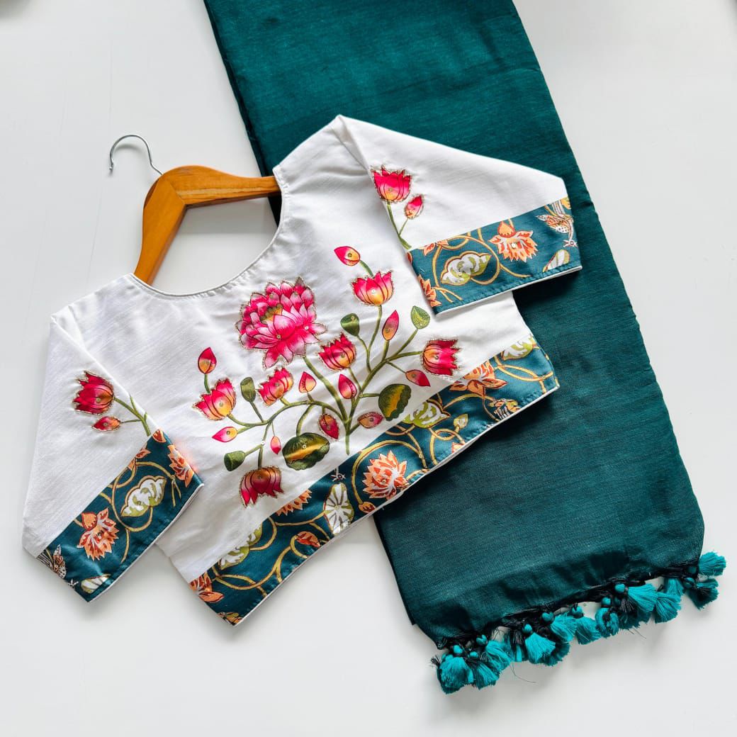 Cotton Saree with Ready Khadi Cotton Blouse