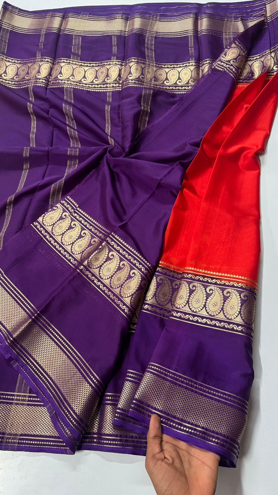Mysore Crepe Silk Saree - Big Bentex Mango- VARAHI011