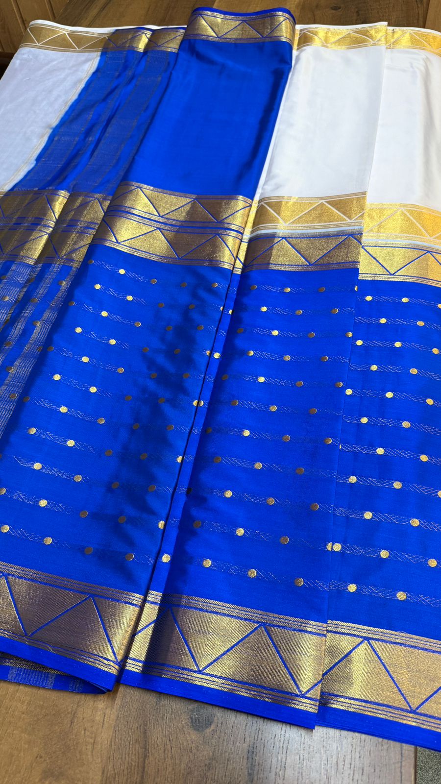 Semi Mysore Silk Saree – Half n Half Pattern
