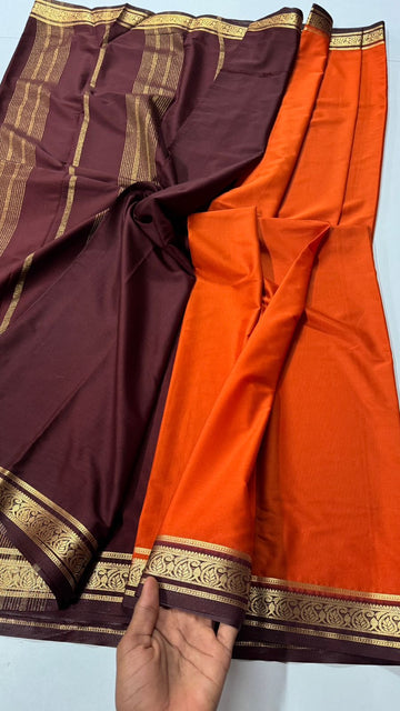 1.5 inch gold zari semi Mysore crepe contrast- VARAHI053