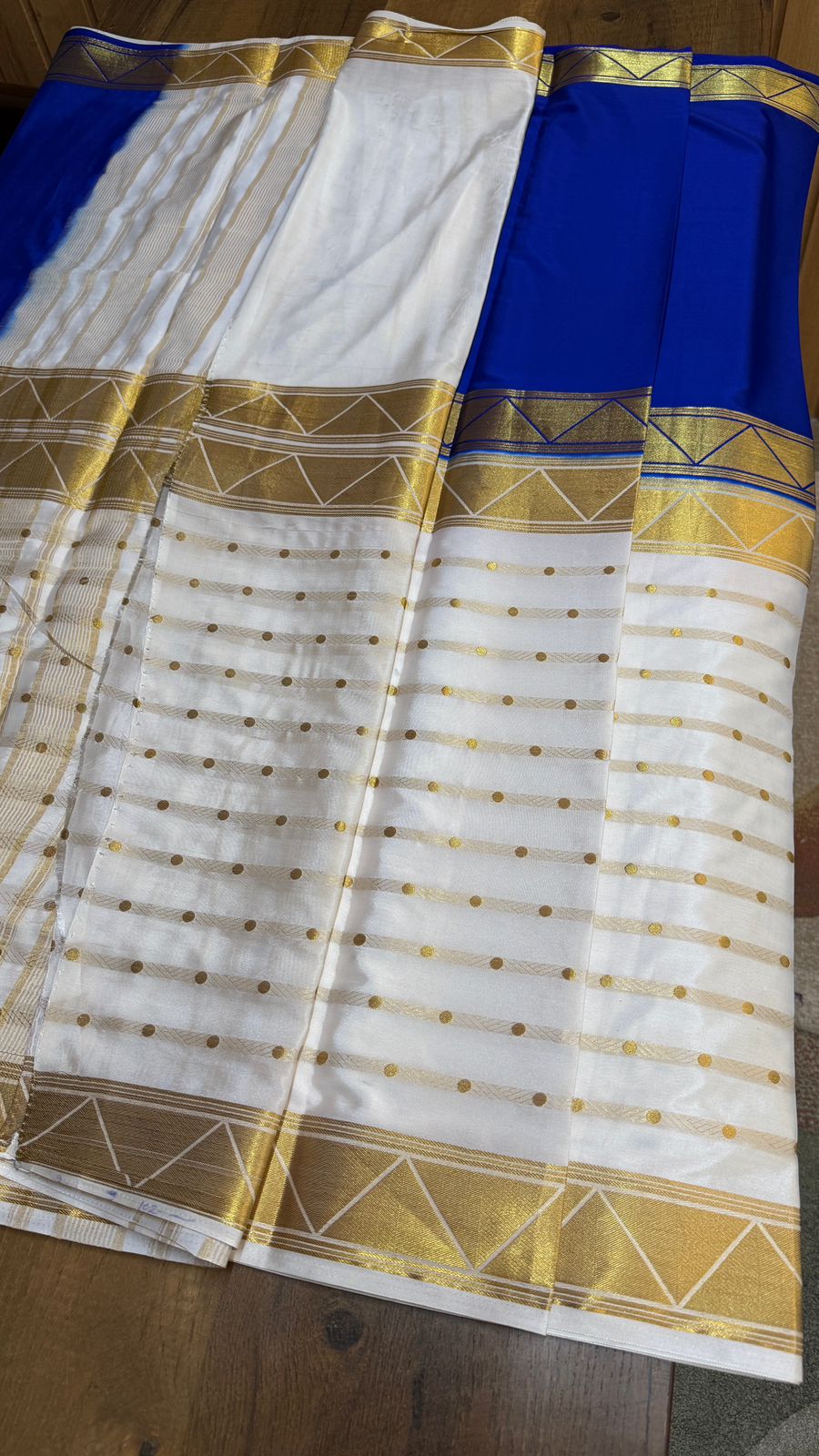 Semi Mysore Silk Saree – Half n Half Pattern