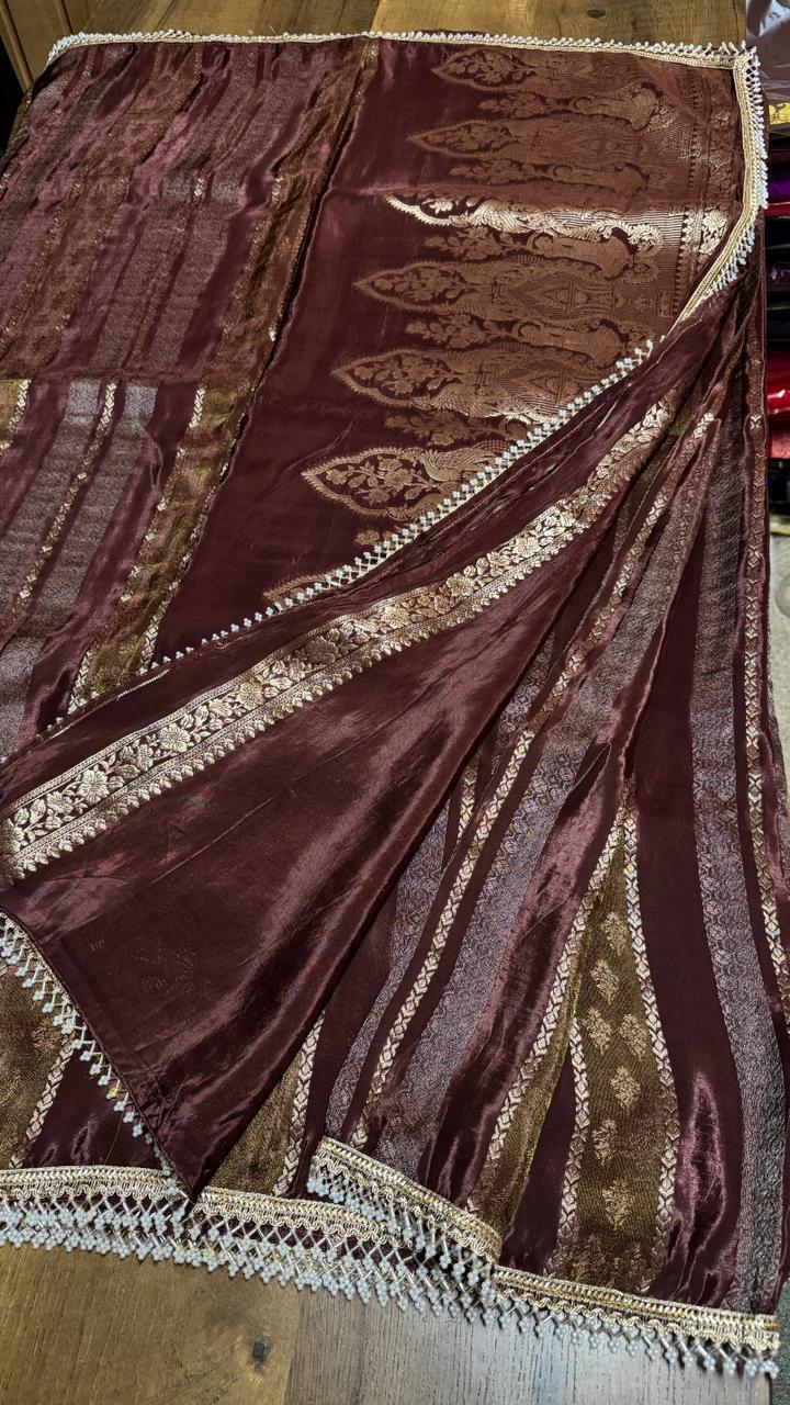 Pure viscose saree with vertical gold zari stripes
