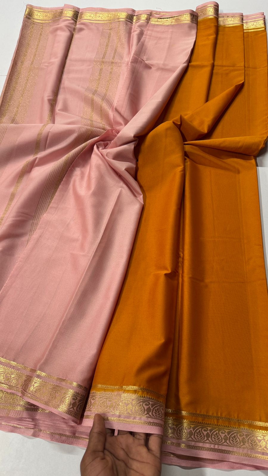 1.5 inch gold zari semi Mysore crepe contrast- VARAHI053