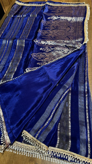 Pure viscose saree with vertical gold zari stripes