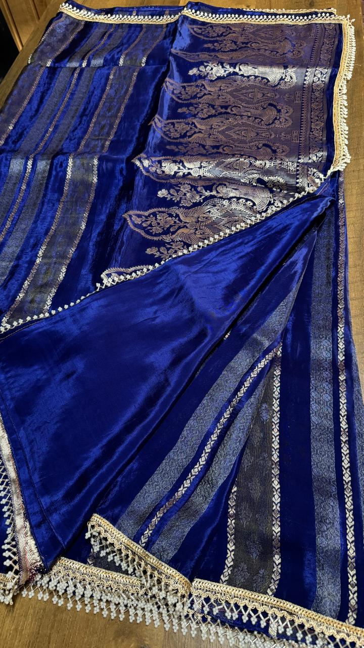 Pure viscose saree with vertical gold zari stripes