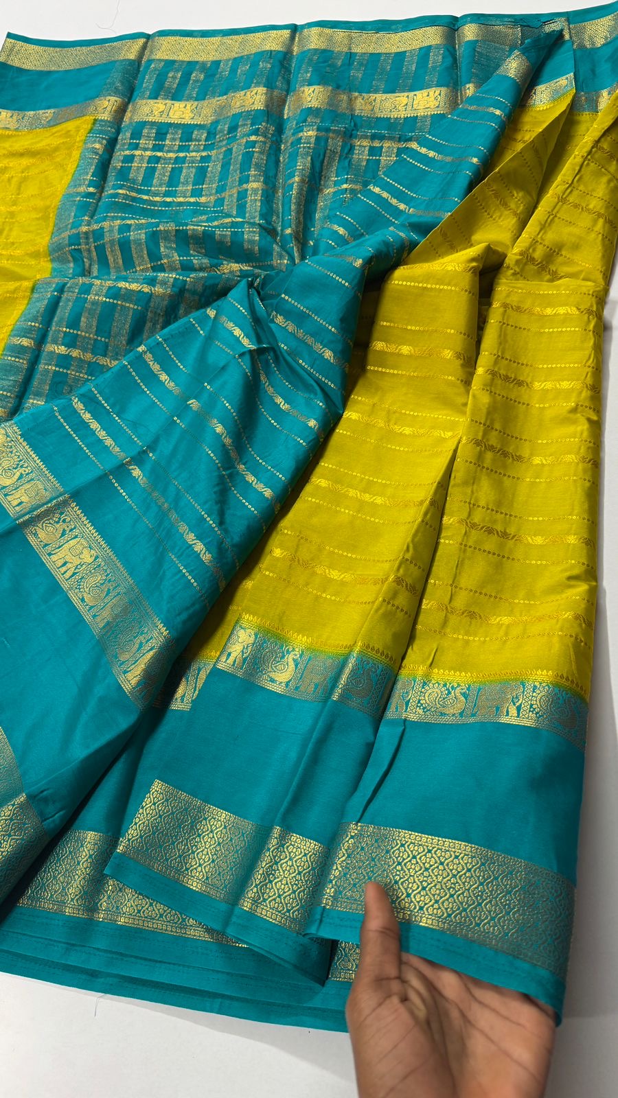 Semi Mysore Crepe Silk Saree Elephant & Peacock Bentex- VARAHI058