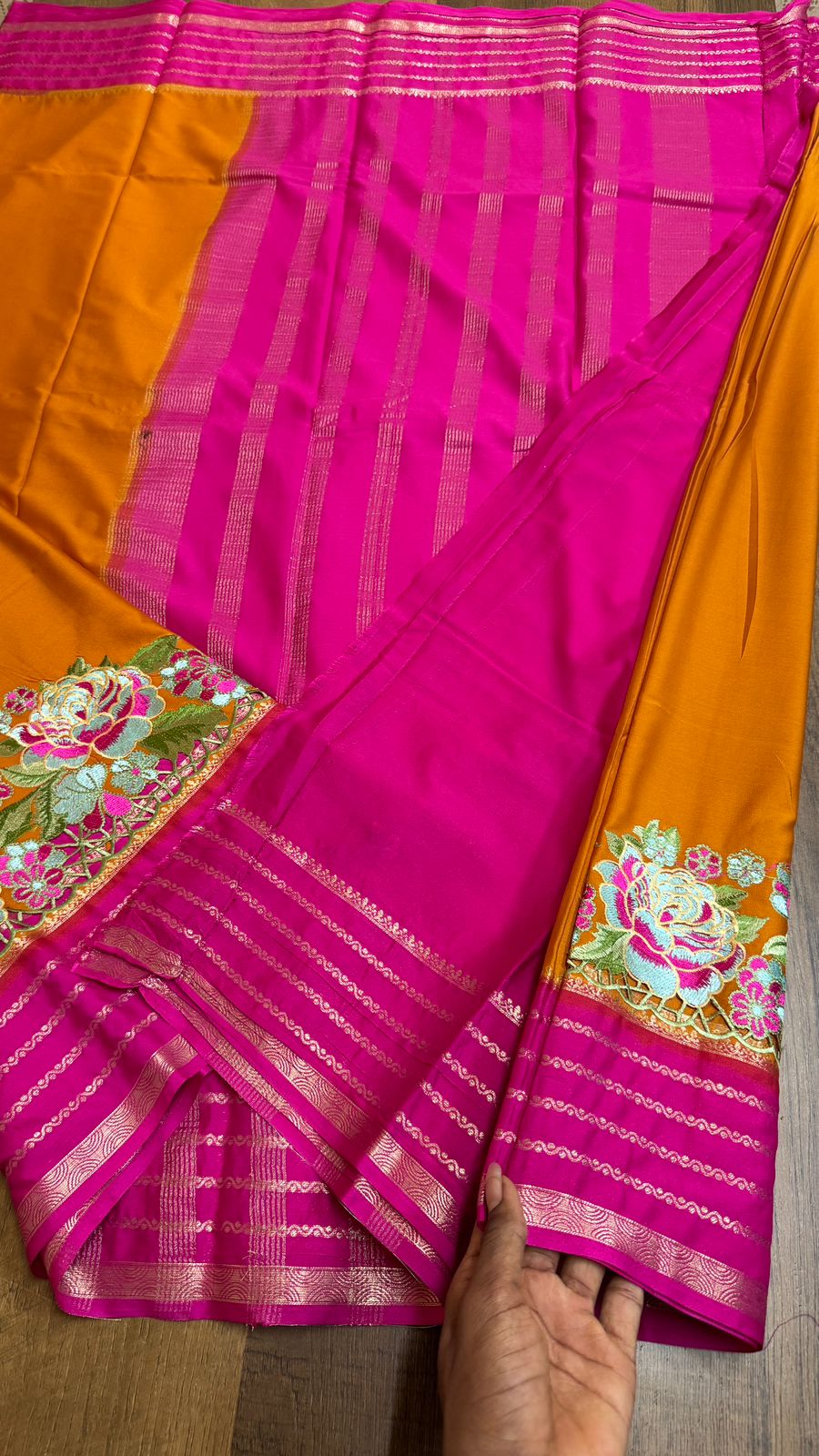 Semi Mysore Crepe Silk Saree with Cut Work